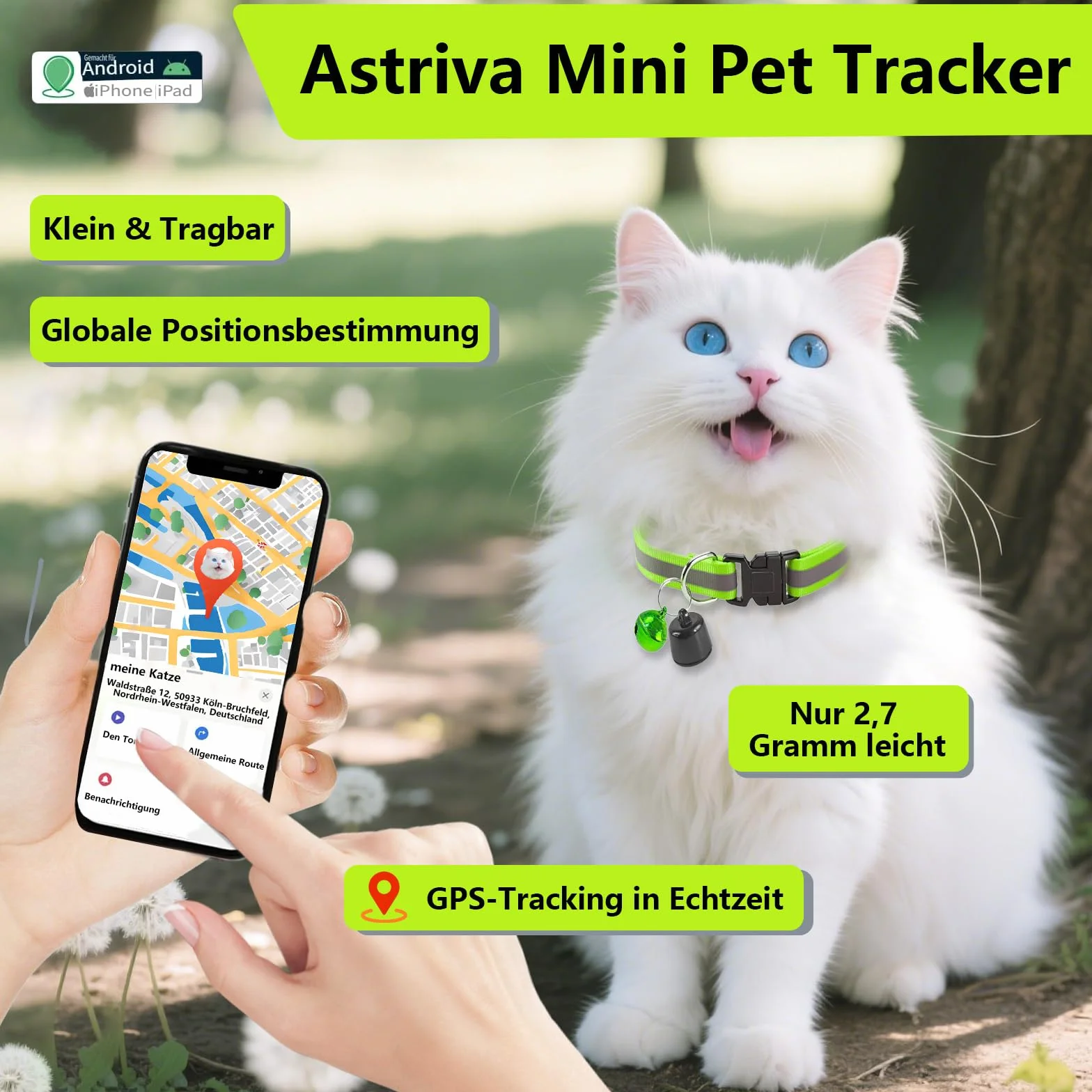Lokalizator GPS dla kotów, kompatybilny z systemem iOS i Android, śledzenie lokalizacji na całym świecie, bez ABO, mini tracker zwierząt domowych do trackera kotów, śledzenie kotów