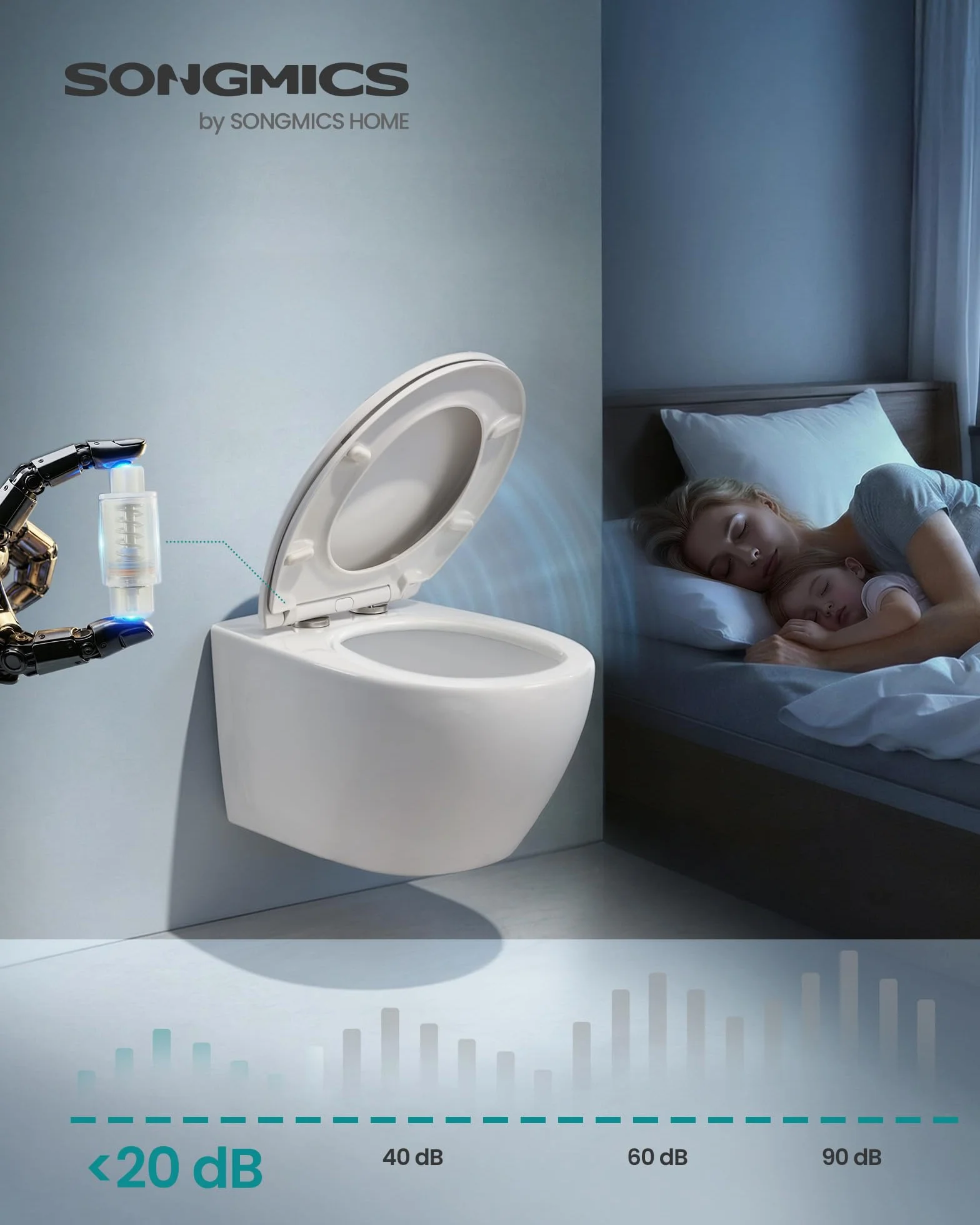 SONGMICS Deska sedesowa w kształcie litery O, mechanizm wolnego opadania, uchwyt, szybkozłączka, łatwy montaż, wykonana z mocznikowo-duroplastu, nośność do 300 kg, kolor biały BTL101WZ01