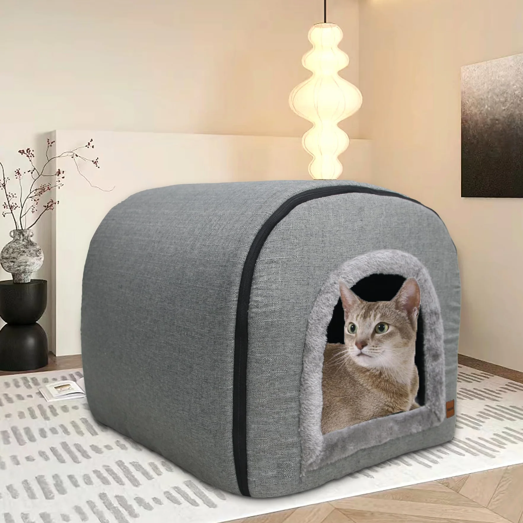 Domowa domek dla kota z pluszową poduszką dla psa Odpinany i wygodny kosz na łóżko dla kota z antypoślizgowym dnem 60 x 45 x 45 cm