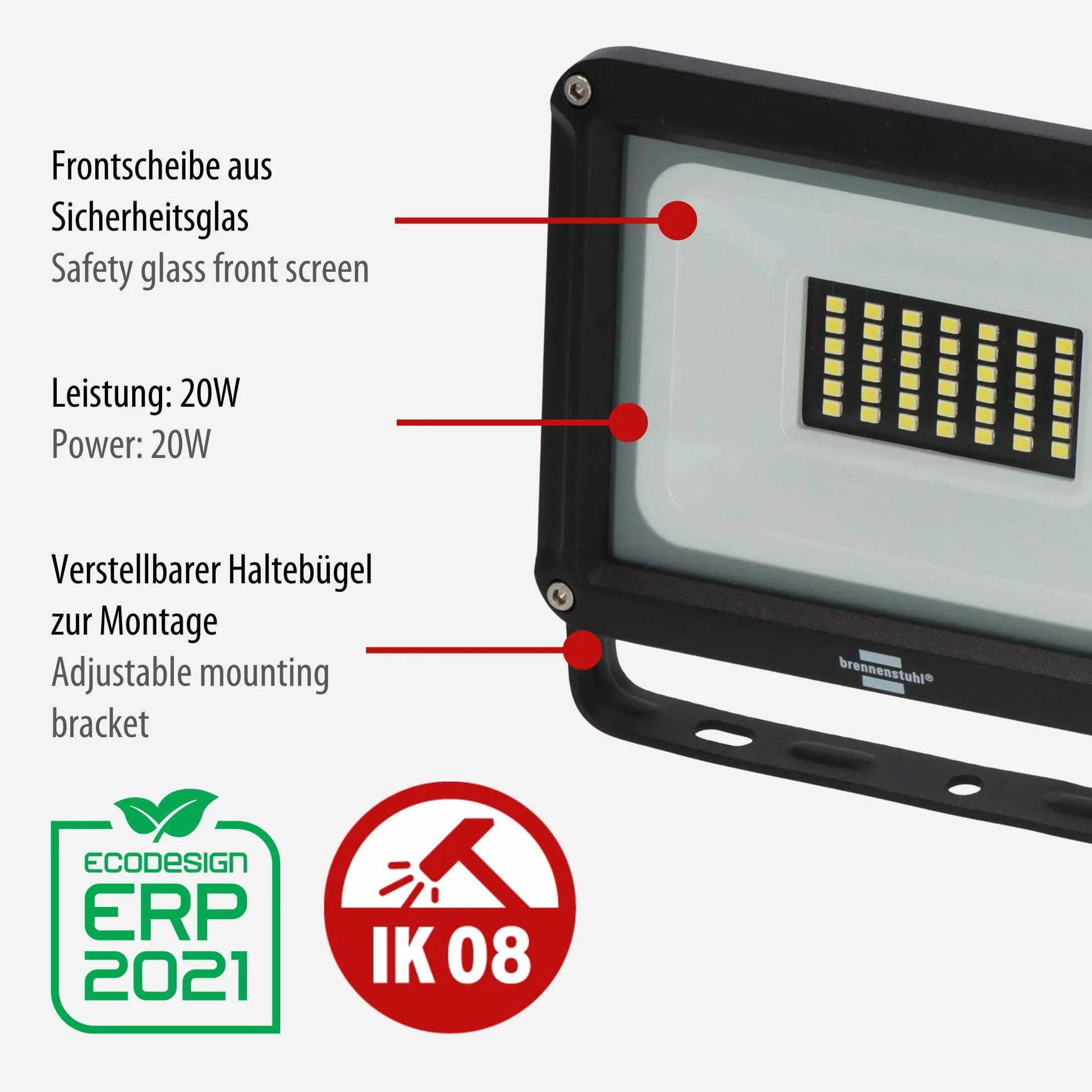 Brennenstuhl naświetlacz LED JARO 3060 20W 2300lm IP65 reflektor zewnętrzny aluminiowy