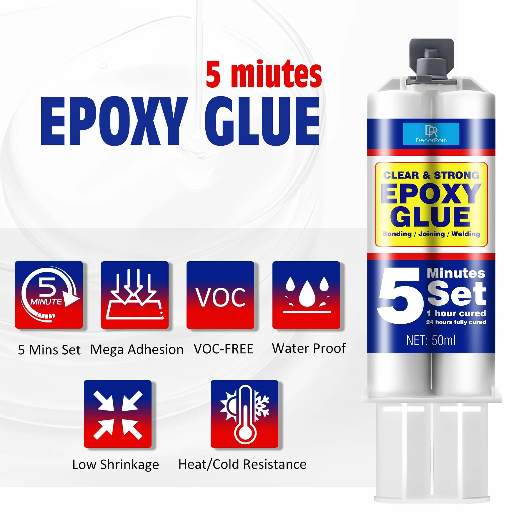 Dwuskładnikowy klej epoksydowy, 100 ml, szybko utwardzający się klej epoksydowy w 5 minut, przezroczysty - idealny do napraw drewna, tworzyw sztucznych, metalu, szkła, ceramiki, tkanin i innych