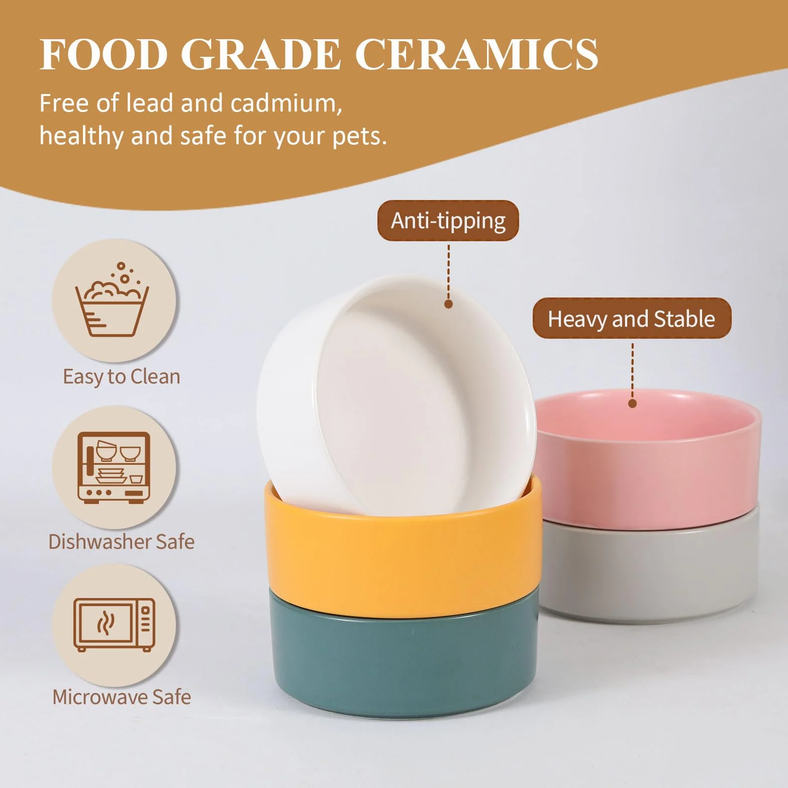 Szara ceramiczna podwyższona miska dla kota, naczynie na karmę dla kotów ze stojakiem, podwyższona miska na karmę dla kota lub wodę, zapobiegająca wymiotom, miska dla zwierząt z antypoślizgową gumową