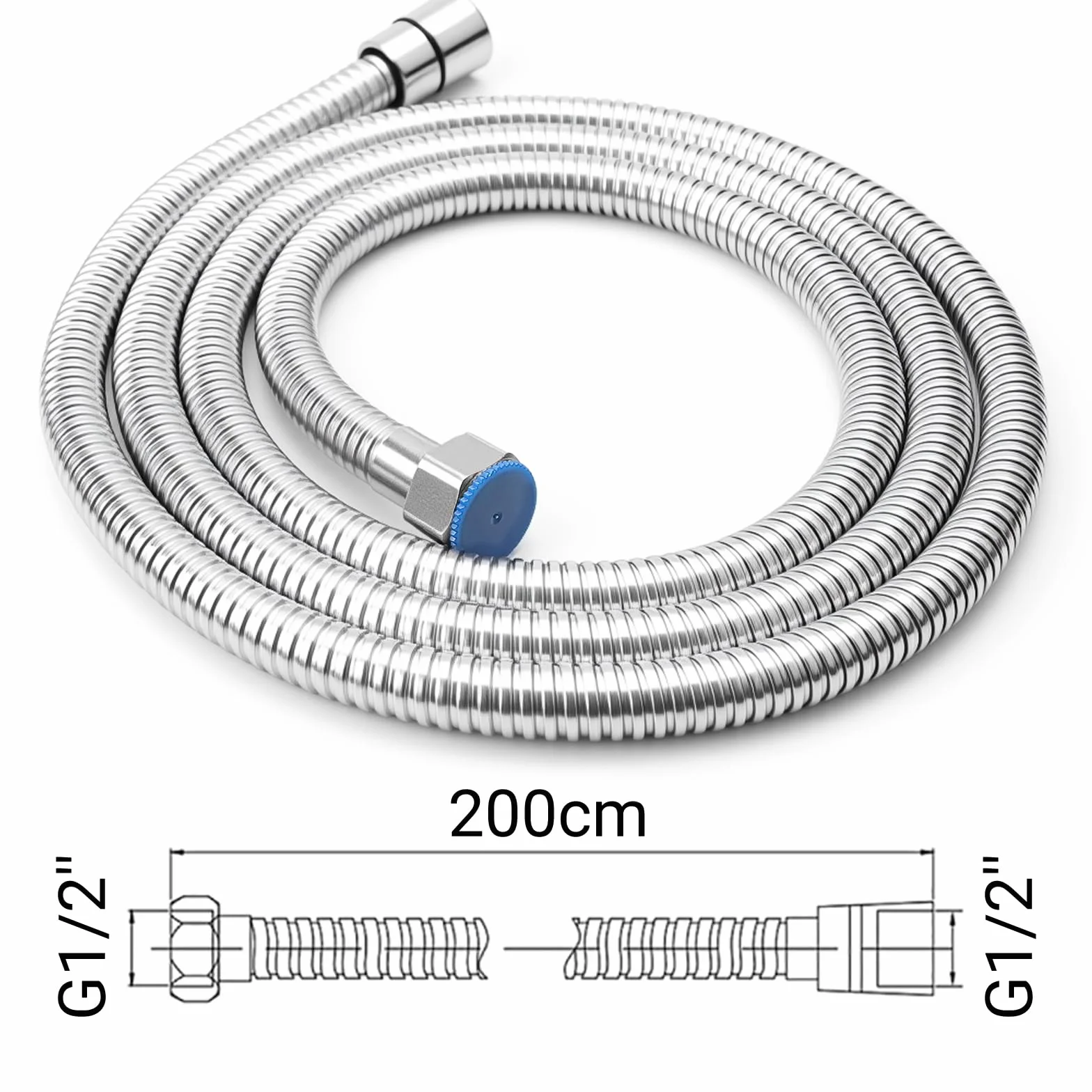 Wąż prysznicowy 2m 304 stal nierdzewna G1/2 chromowany
