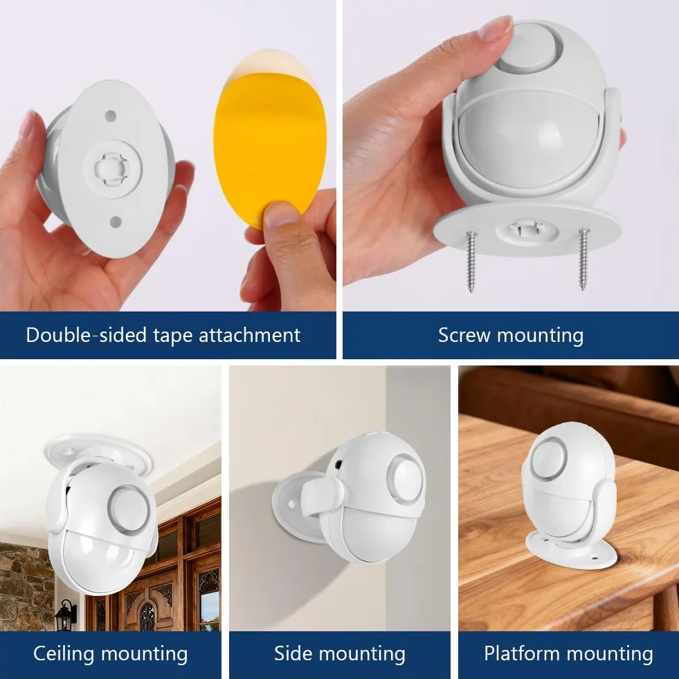 AXFEE Czujnik ruchu alarmowego 125 dB, zasięg detekcji 8 m do 360 , bezprzewodowy system antywłamaniowy do domu z pilotem zdalnego sterowania, syrenka alarmowa obwodowa, do użytku w domu, garażu