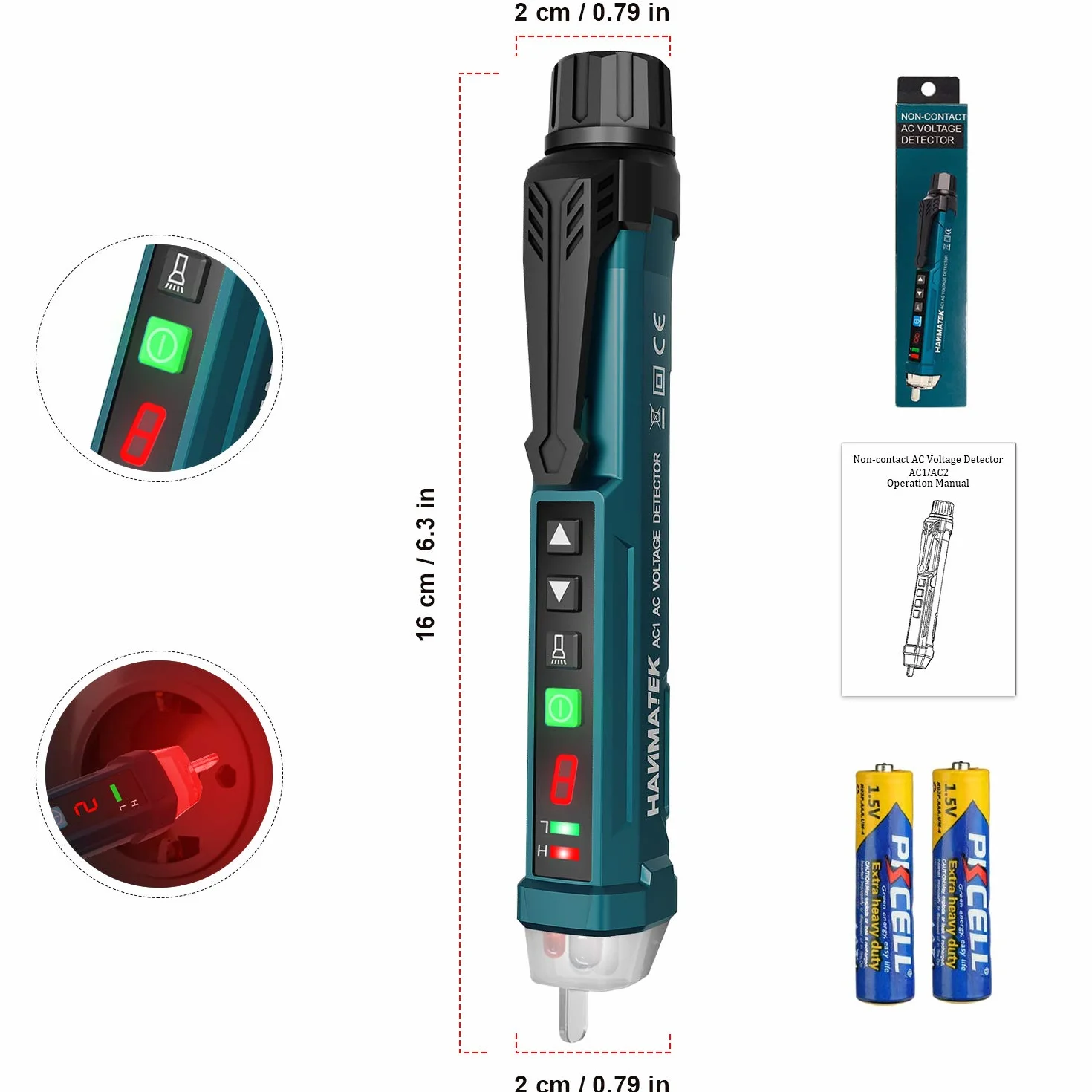 Bezdotykowy czujnik napięcia, regulowana czułość HANMATEK AC1, wyświetlacz LCD, latarka LED, podwójny zasięg 12 V/48 V-1000 V