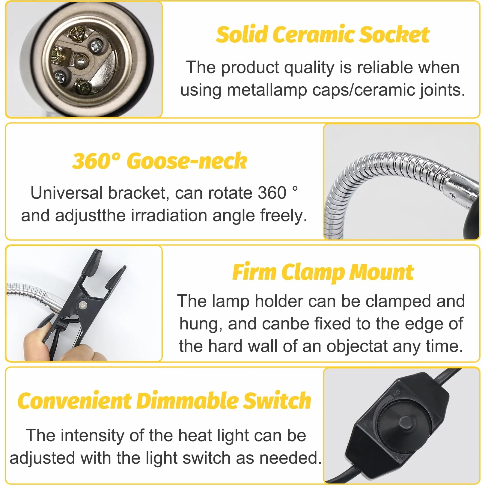 Turtle Lampa grzewcza z 3 żarówkami E27 w zestawie Lampa terrarium dla żółwi z klipsem dla gadów obracana o 360°, podgrzewana żółw, odpowiednia dla jaszczurek, żółwi, węży, kameleonów