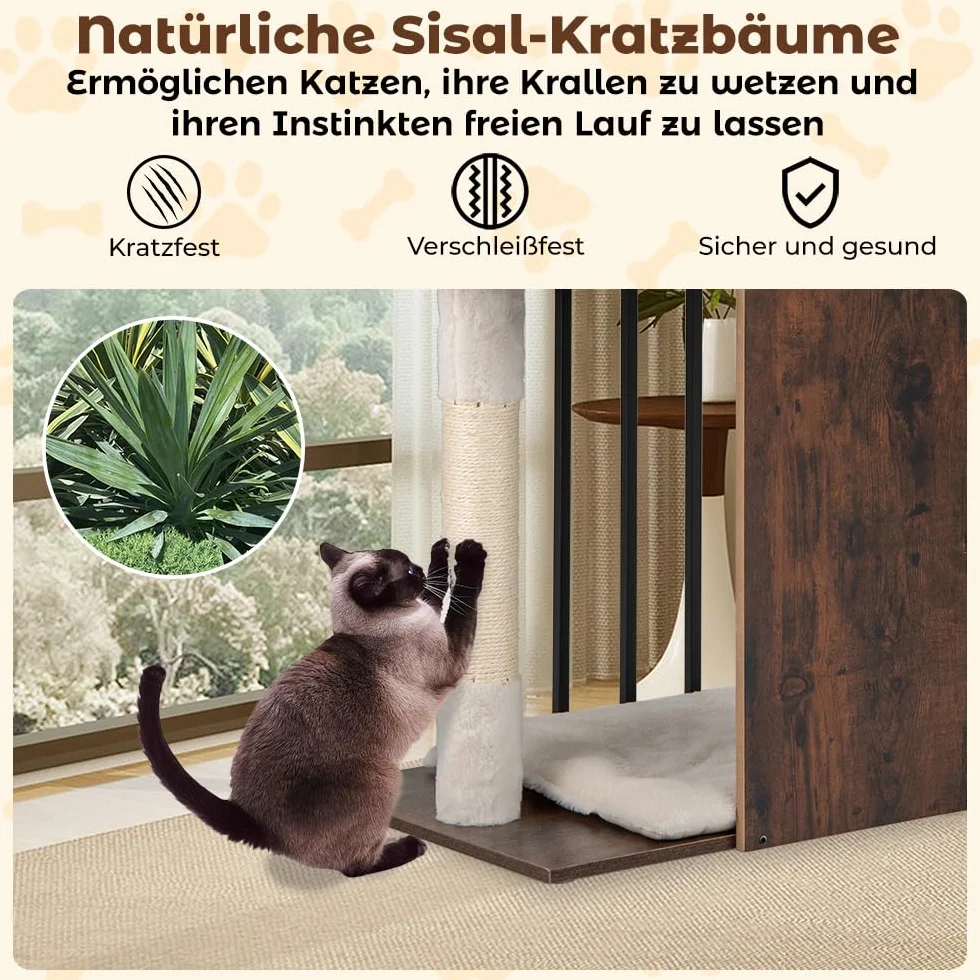 COSTWAY Drapak dla kotów z drewna i metalu 112 cm 4 platformy vintage brązowy