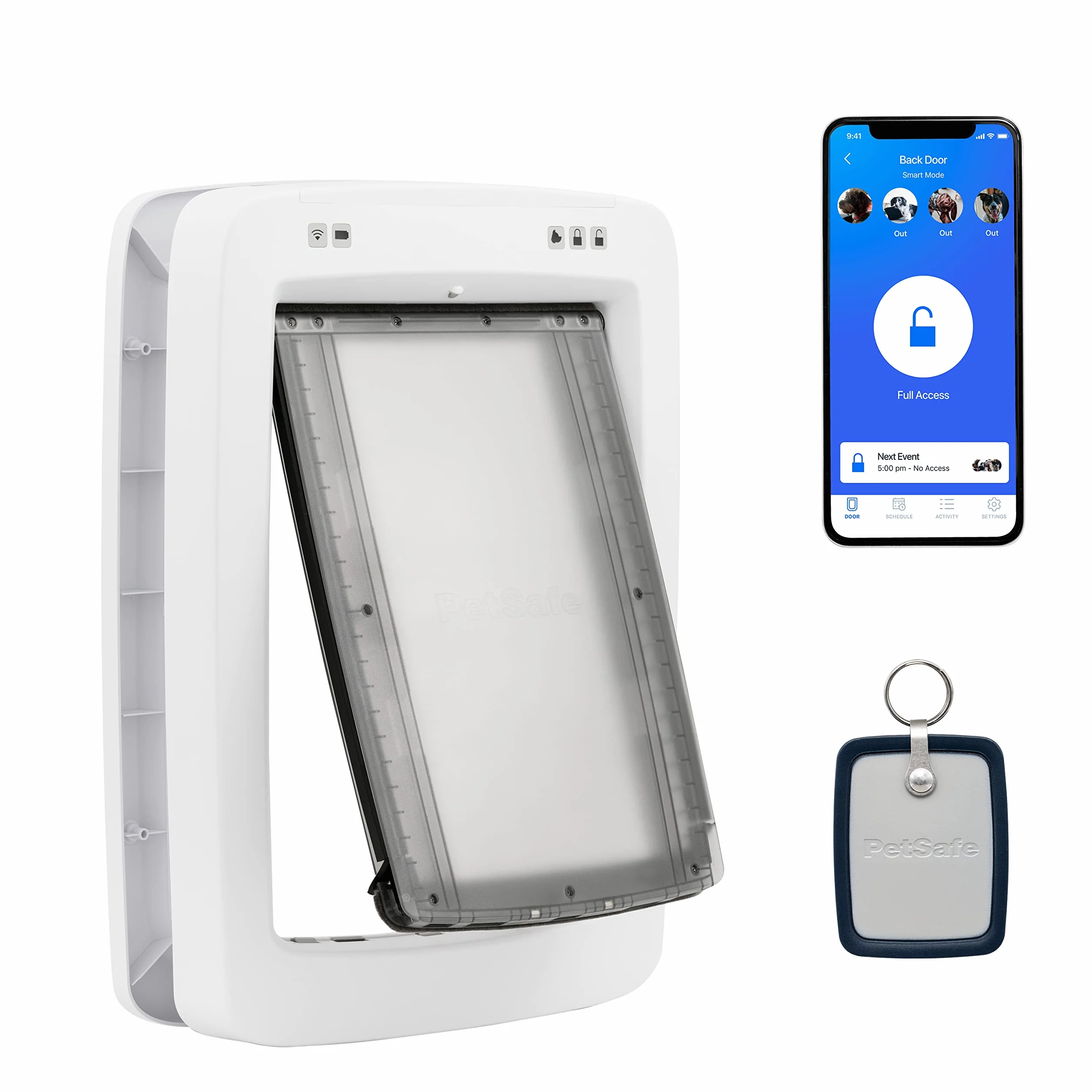 PetSafe SmartDoor, pies i kot, selektywne wejście/wyjście, drzwi aktywowane aplikacją na smartfonie, niestandardowe czasy, wiele zwierząt, duży rozmiar