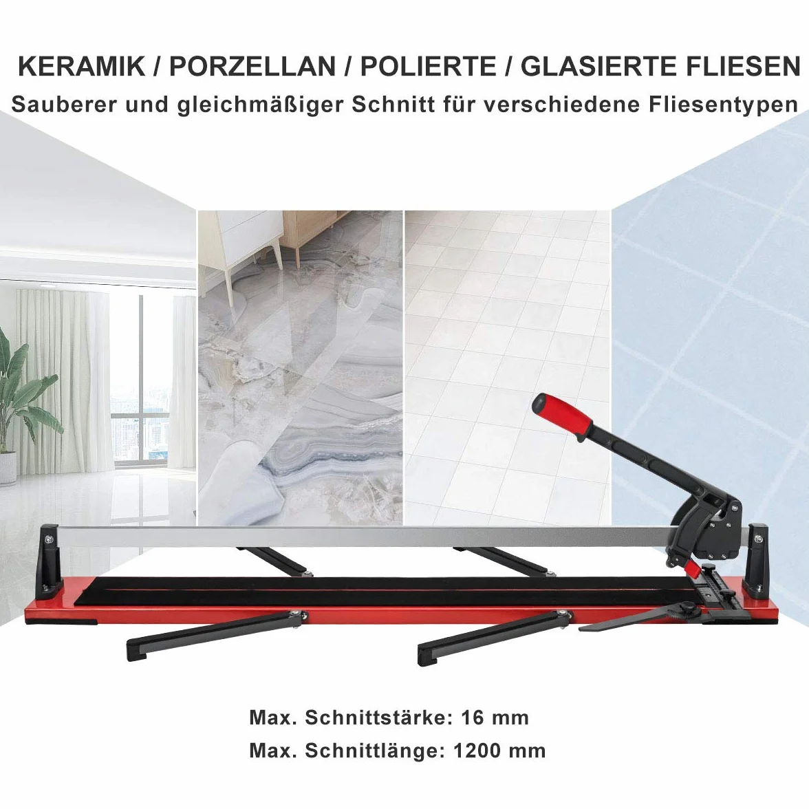 COSTWAY ręczna przecinarka do płytek, ręczny przecinak do płytek 120 cm długość cięcia / 16 mm grubość cięcia/Kąt od 0° do 60° (48’’/143 x 23 x 23 cm)