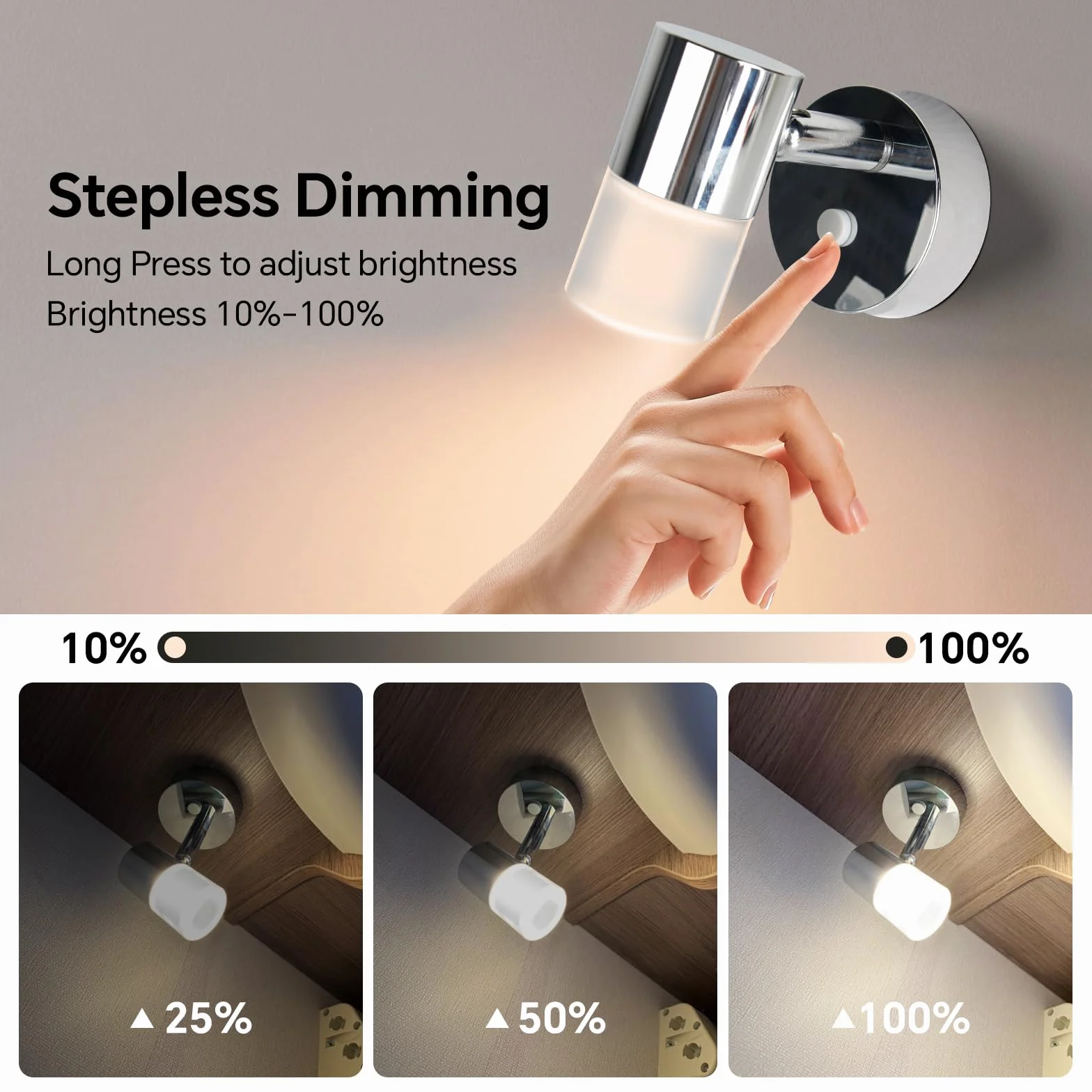 acegoo Lampa do czytania 12V, kamper nocny, ściemniana, obrotowa lampa ścienna LED z ładowarką USB C, matowy akrylowy abażur do kampera, DC 12-24V, chromowany