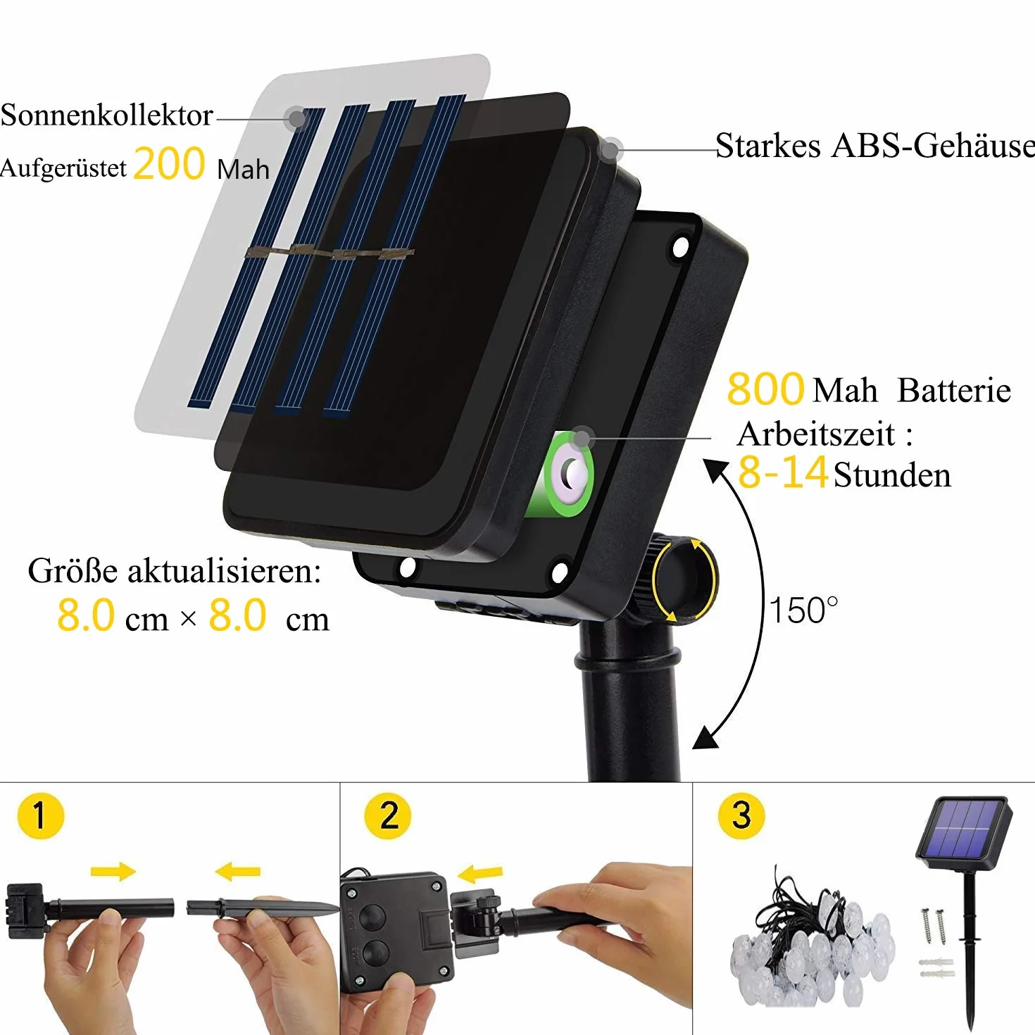 Lezonic Solarny łańcuch świetlny na zewnątrz, 50 diod LED, 23 ft 8 trybów świecenia, solarne, kryształowe kulki, wodoszczelne, na zewnątrz/do wnętrz, oświetlenie ogrodu, na balkon, drzewa, wesela, imprezy, Boże Narodzenie (ciepła biel)