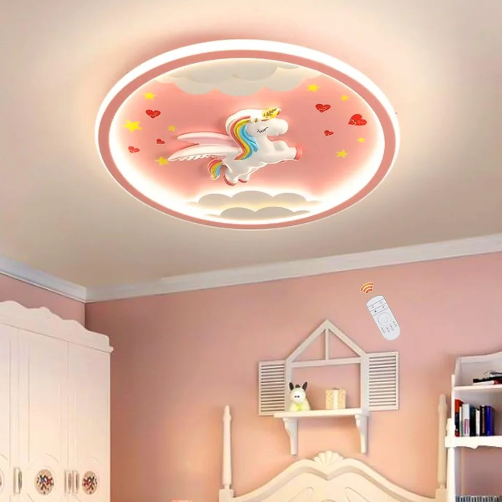 Nowoczesna Lampa Sufitowa LED Lampa Sufitowa Jednorożec Różowa Kreatywna Lampa Dziecięca Dziewczęca 56W Możliwość Przyciemniania Akrylowy Abażur Pokój Dziecięcy Przedszkole Sypialnia Salon Oświetlenie