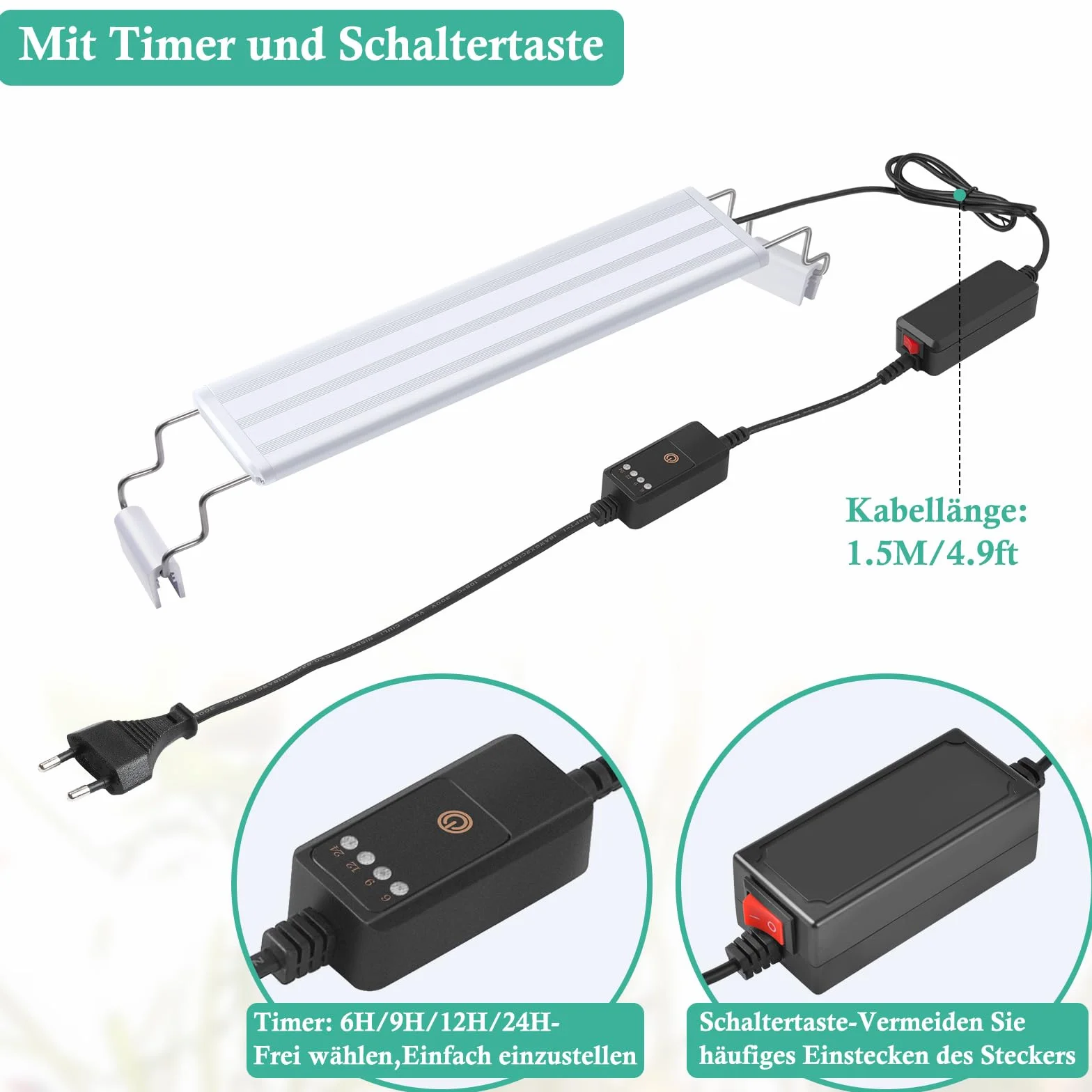 FEDOUR Full Spectrum oświetlenie LED do akwarium 30-50 cm z timerem, klasyczna lampa
