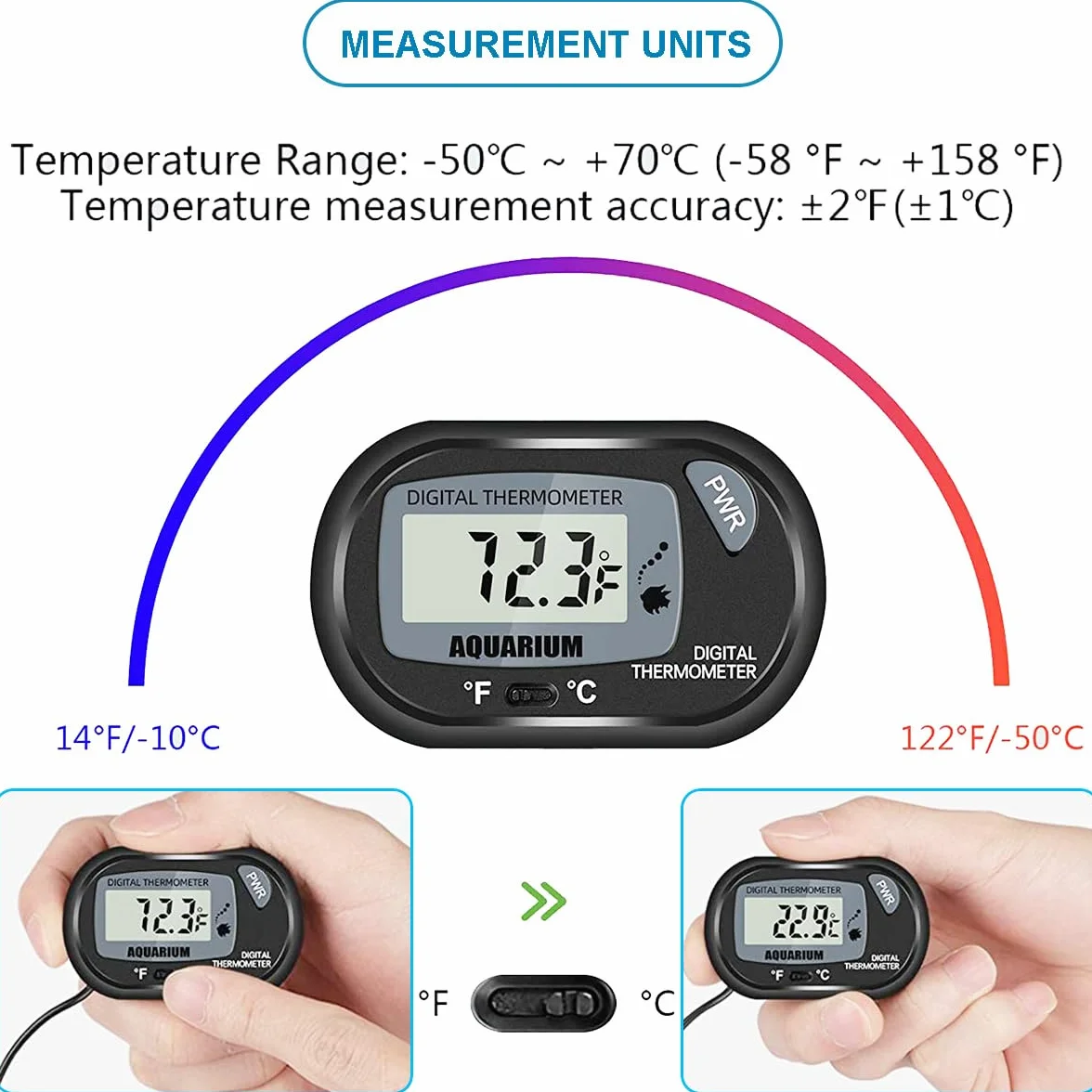 3 sztuki cyfrowy termometr do akwarium LCD z czujnikiem wodoodpornym, przedłużacz, wskaźnik Fahrenheita (℉) i Celsjusza (℃), z przyssawką, opaski kablowe z nylonu do akwariów