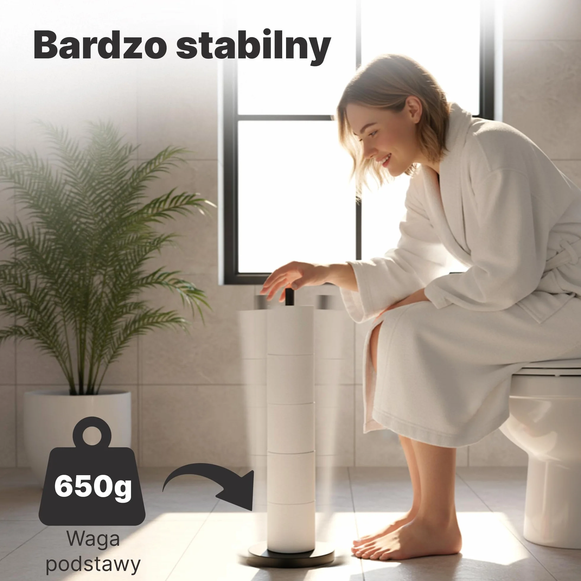 Minismus Stojak na papier toaletowy stojący z obciążoną podstawą zapewnia stabilne ustawienie, stojak na papier toaletowy ze stali nierdzewnej, zapewnia miejsce na 5 zapasowych rolek dla wygodnego