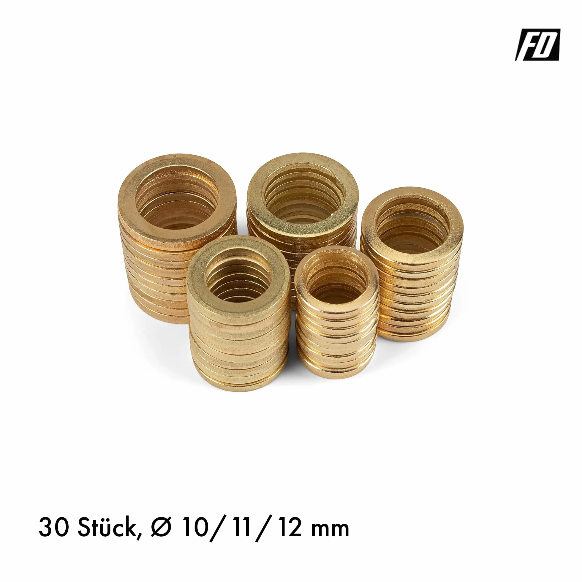 Zestaw Fitschenring │ 30 części │ Ø 10/11/12 mm │ mosiądzowany │ stal │ podkładki │ podkładki │ firmy FD-Workstuff