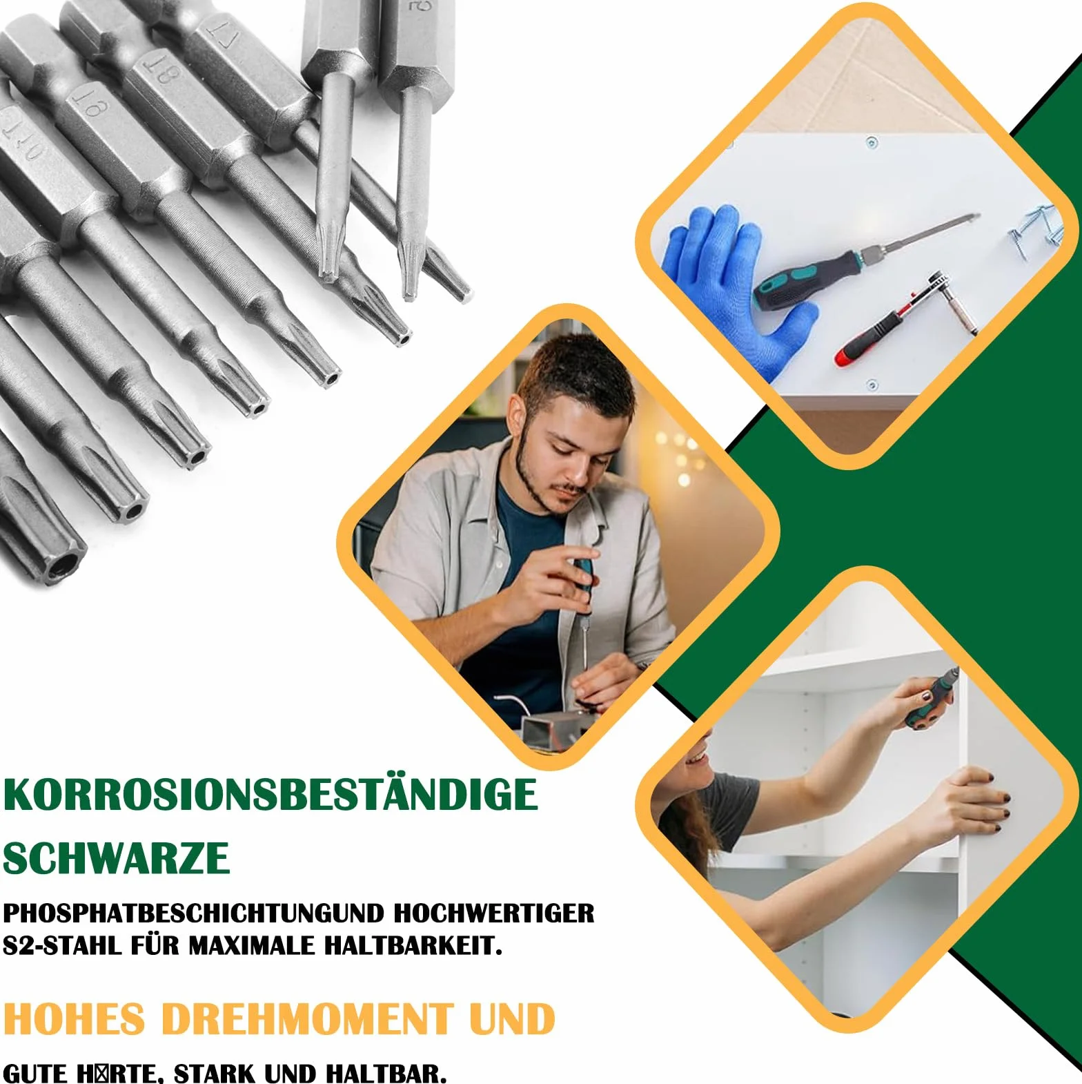 13-częściowy zestaw wkrętaków Torx, bit wkrętakowy 1/4 cala (6,35 mm) 100 mm, magnetyczny wkrętak Torx Star z głowicą z otworem, zestaw bitów elektrycznych S2, T6-T40 do wkrętarek akumulatorowych