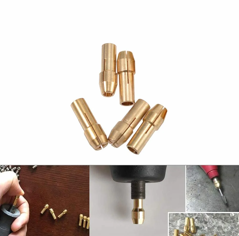 20 szt. mosiężny uchwyt wiertarski precyzyjny 0,5-3,2 mm mosiężna tuleja zaciskowa pasuje do narzędzi obrotowych Dremel uchwyt uchwytu elektrycznego wiertarki szlifierskiej