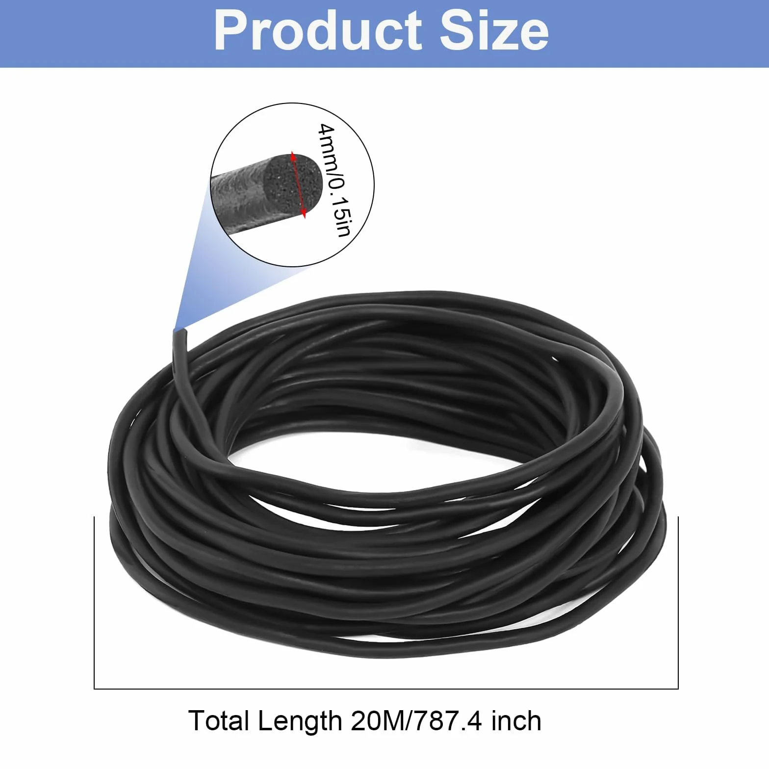 prota Sznurek uszczelniający EPDM, profil wypełniający fugi, Ø 4 mm, okrągły sznur uszczelniający, czarny, do fug, drzwi, okien, sufitów, ścian, 20 m