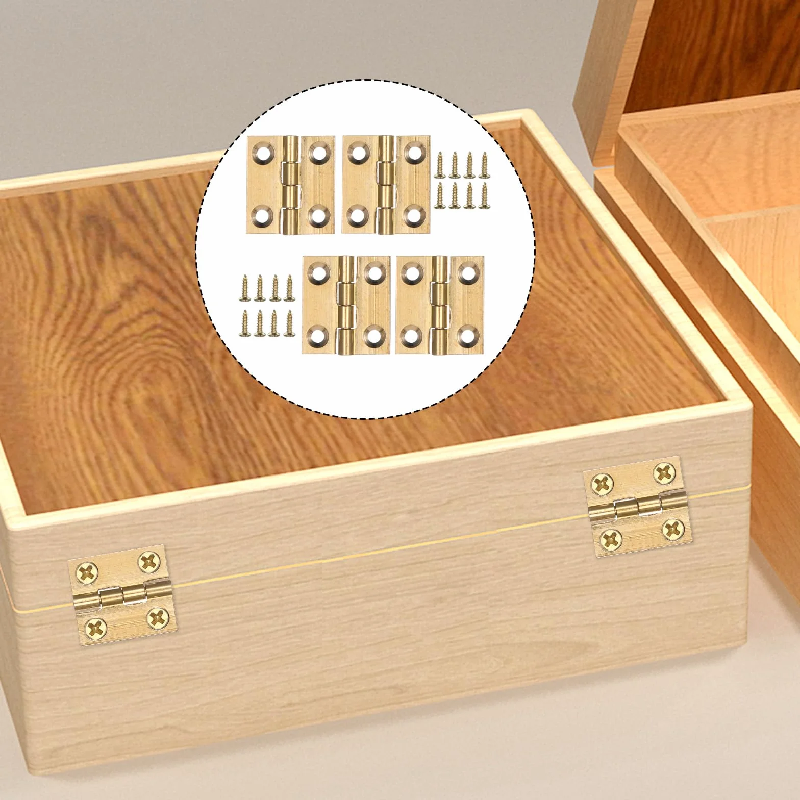 4 sztuki małych zawiasów, 25 × 22 mm, wysokiej jakości mosiądz, mini zawiasy składane, złote zawiasy do szafy, ze śrubami do biżuterii, skrzynek drewnianych, majsterkowania, mebli