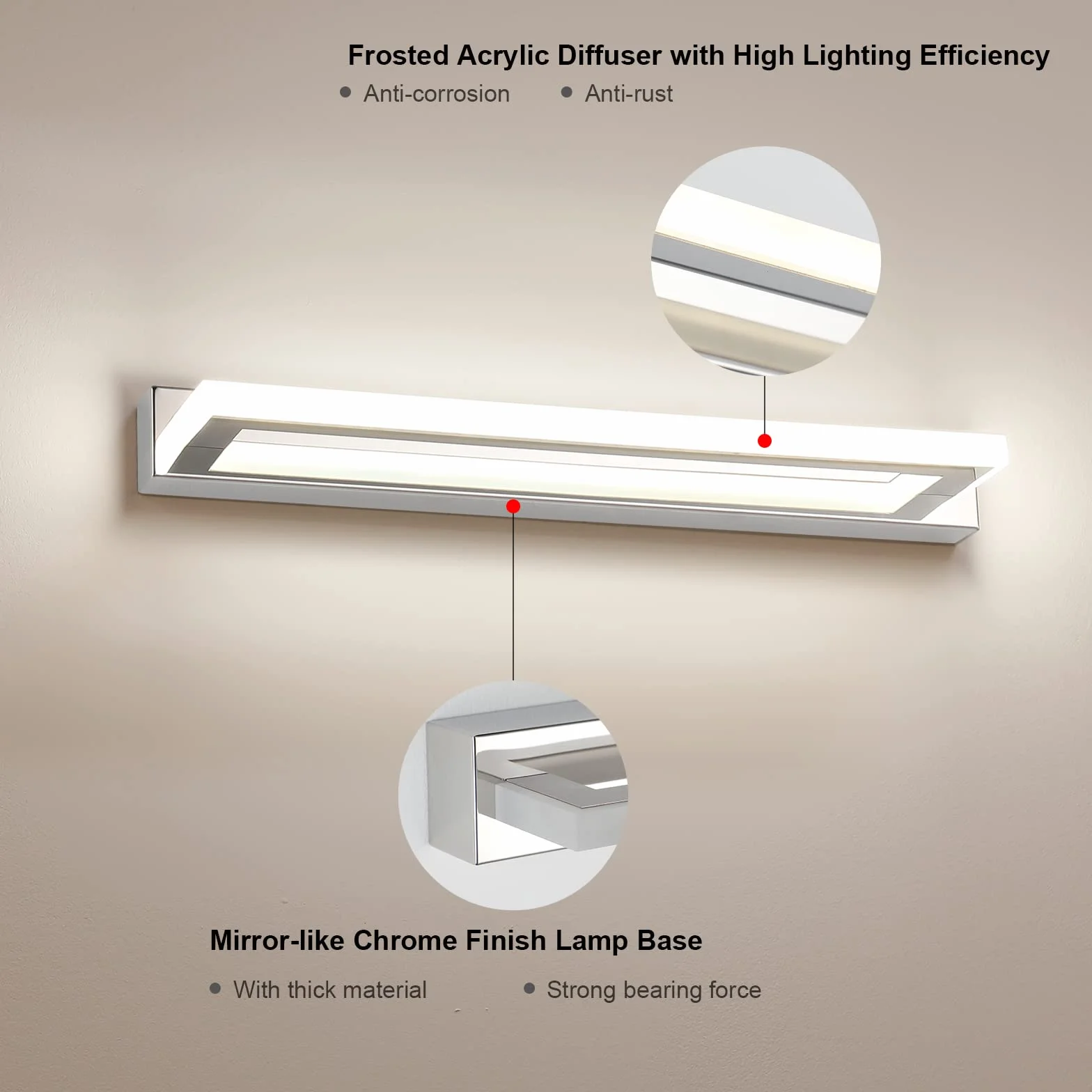 Lampy ścienne łazienkowe 9 W 42 cm długości, nowoczesne lampy LED lustrzane nad lustrem oprawy oświetleniowe 4000 K