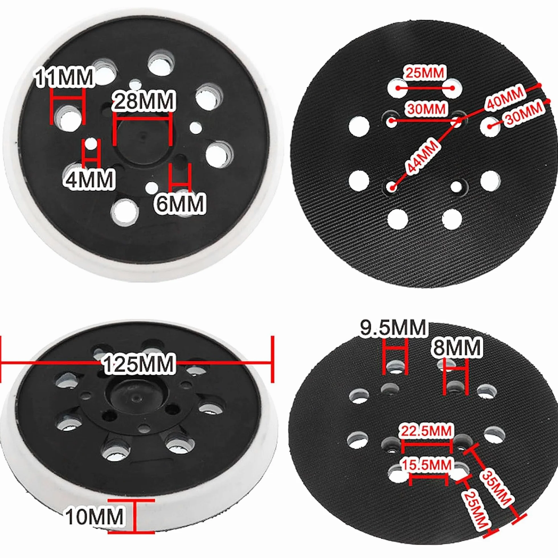 Tarcza szlifierska 125 mm z rzepem podtrzymująca dla Bosch, płyta szlifierska 125 mm z rzepem, akcesoria do szlifierki mimośrodowej PEX 300/400 AE/4000 AE/AdvancedOrbit 18 (Biały)
