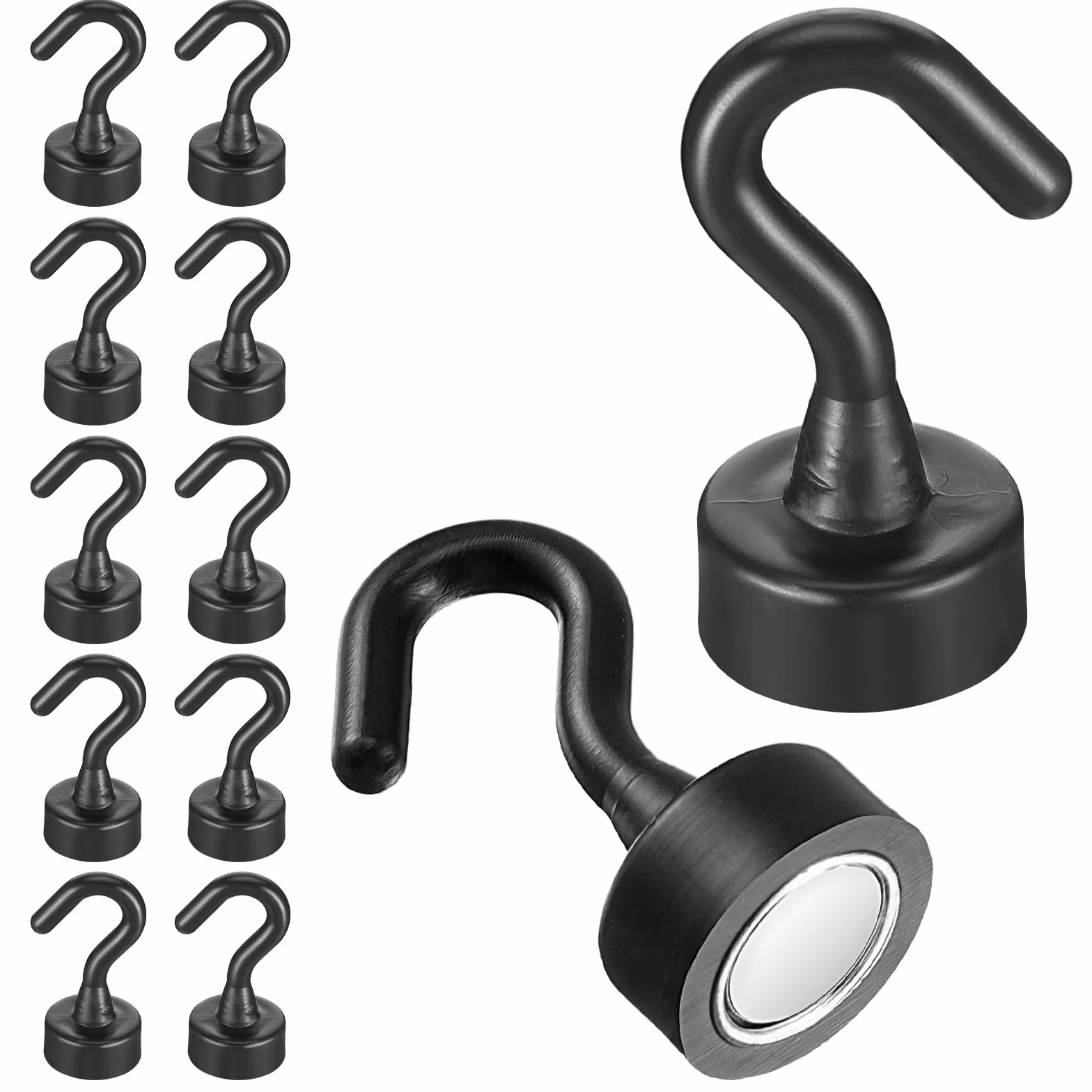 Haczyki magnetyczne, 10 sztuk, bardzo mocne haczyki magnetyczne, niewymagające wykrawania, haczyki magnetyczne, na kemping, do szafki, warsztatu, wieszaki na ubrania (czarne)