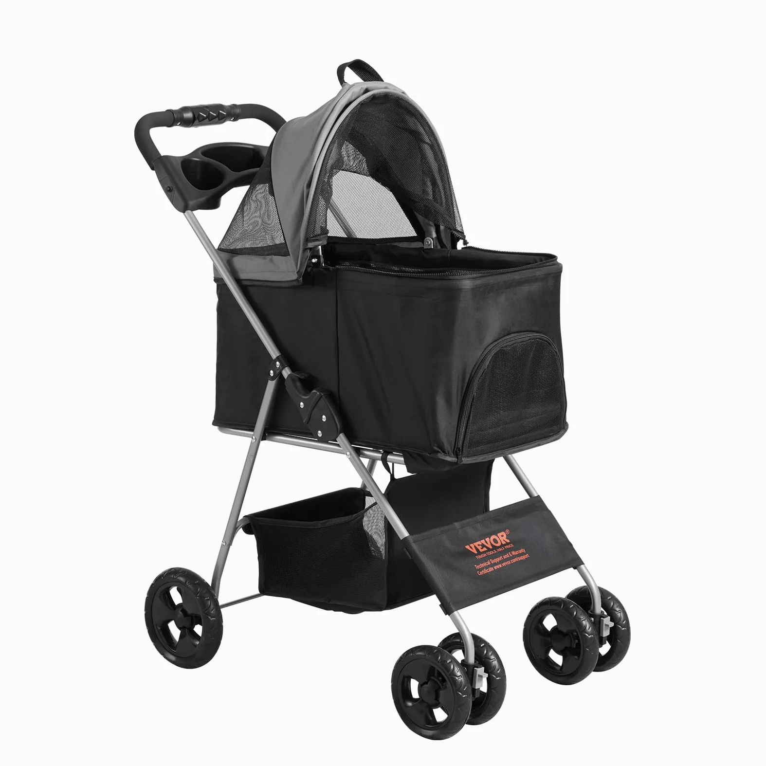 VEVOR Wózek dla zwierząt domowych, 4 kółka, obracany z hamulcami, nośność 15,9 kg, z odpinanym nosidełkiem, koszem i uchwytem na kubek