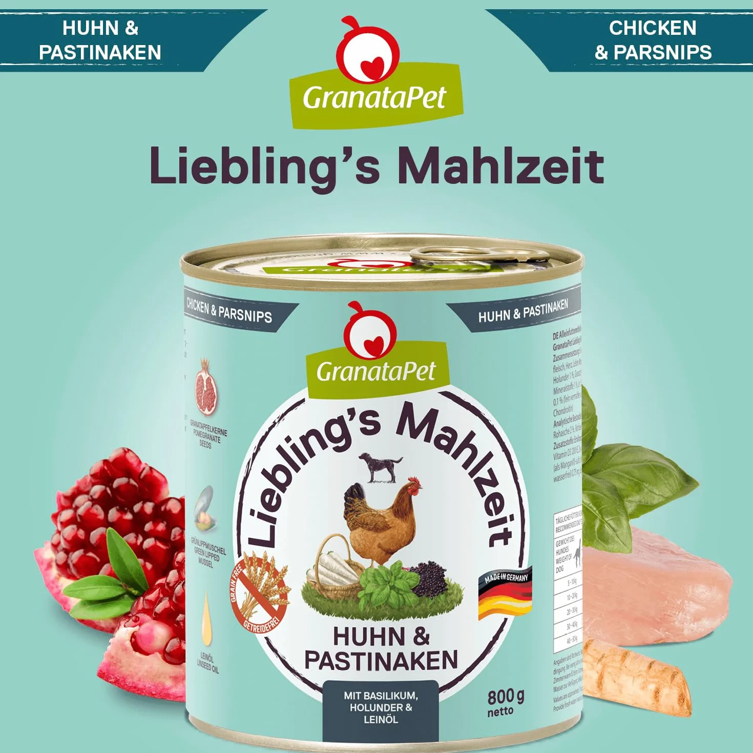 GranataPet Liebling’s Mahlzeit Angus Kurczak i Pasternak w puszkach Karma dla Psa 6 x 800 g