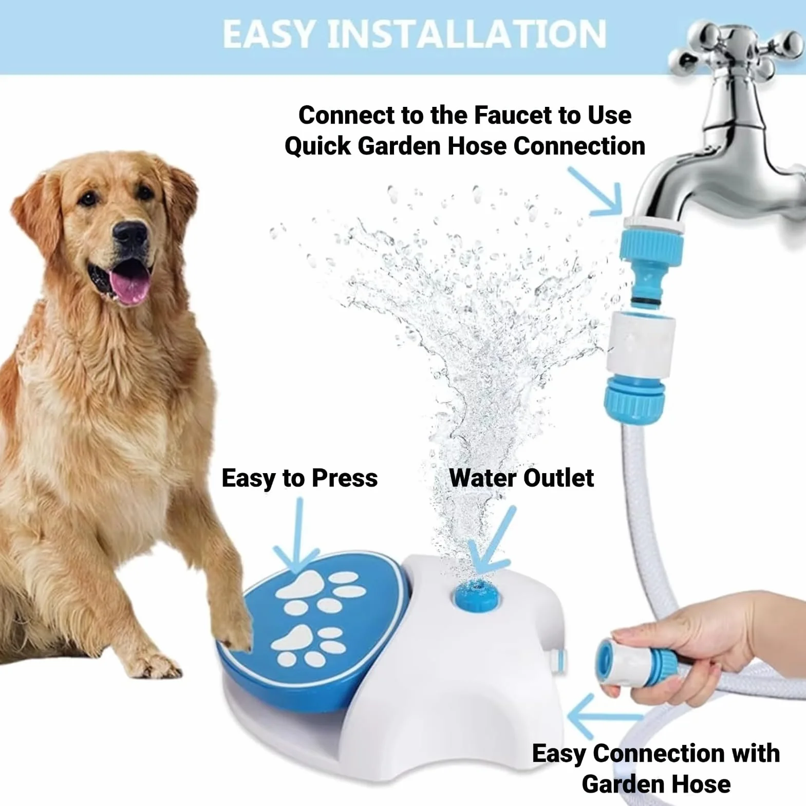 Zewnętrzna fontanna dla psa dog sprinkler regulowana fontanna dla psa, wygodna aktywna poidło dla psa z rurką dla psa dog water toys Fontanelle