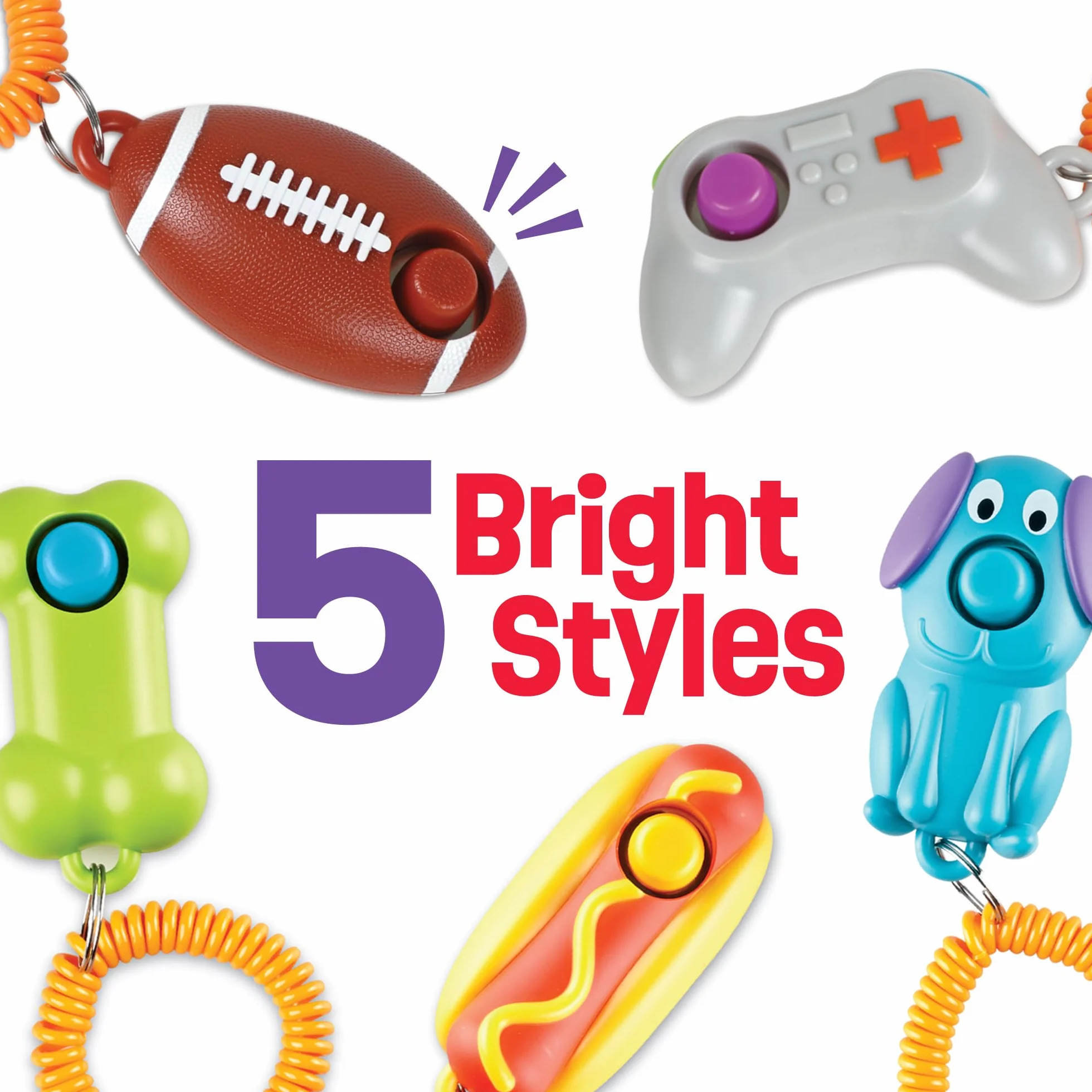Brightkins Smarty Pooch Training Clicker: hot dog, klips treningowy dla psów z elastycznym paskiem na nadgarstek, rozwiązania do szkolenia psów i zachowania, 1 sztuka