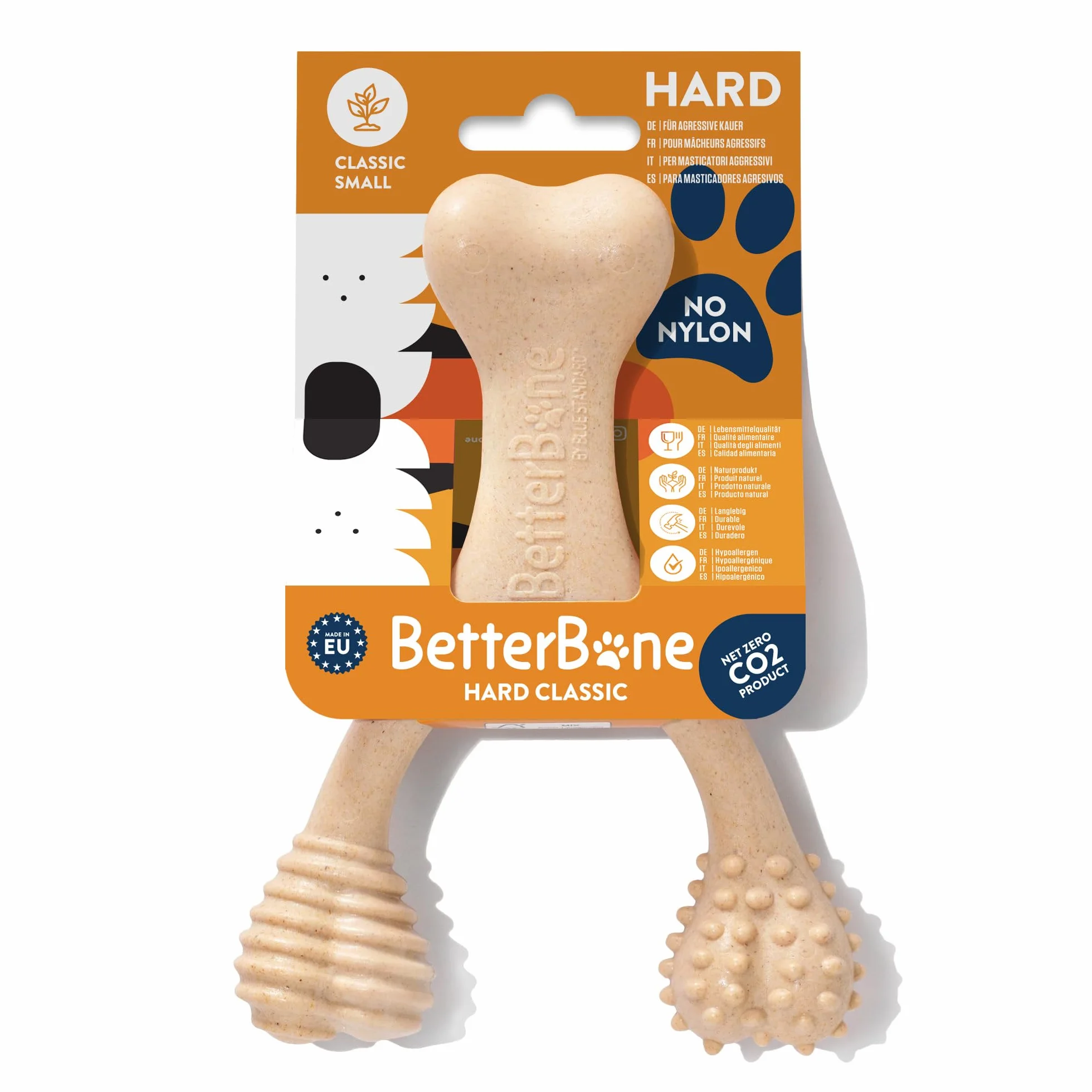 BetterBone - Zabawka dla psa do żucia – Small Hard Classic – wegańska kość do żucia dla psa, bez nylonu i GMO na bazie celulozy, bardzo twarda, neutralny smak, nie odpryskuje i hipoalergiczna