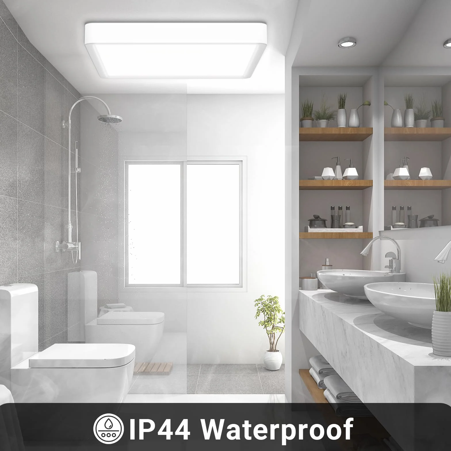 LQWELL® Lampa Sufitowa LED, IP44 Wodoodporna Lampa Łazienkowa Kwadratowa Płaska 18W 6000K 1600 Lm Cienka Do Salonu Łazienka Sypialnia Kuchnia PrzedpokÓJ Piwnica Biuro, 220 * 24 Mm