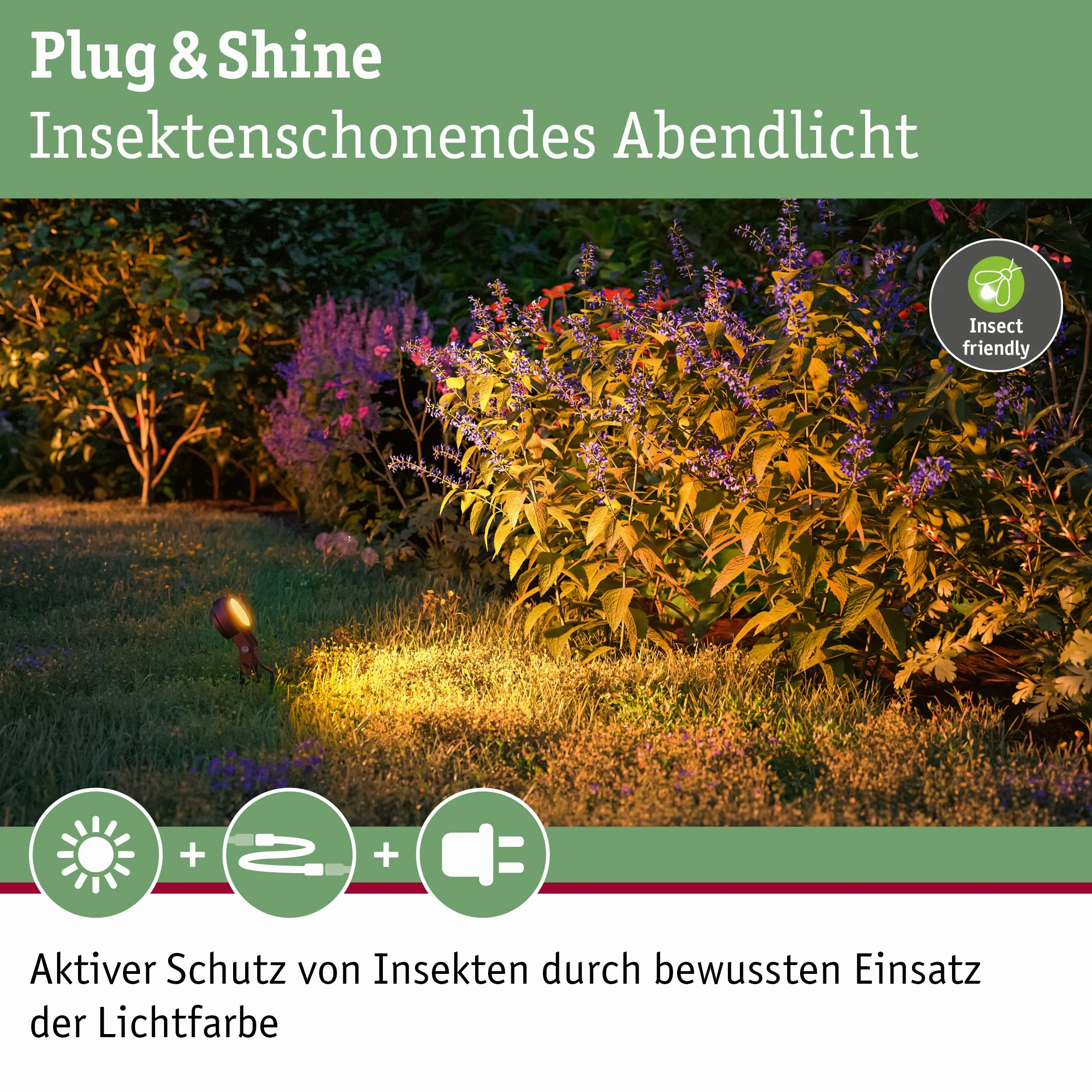 Paulmann 94728 Plug & Shine oprawa zewnętrzna LED reflektor ogrodowy Sting przyjazny owadom IP67 2200K 6,3W Antracyt okrągły ściem. złote światło Alu