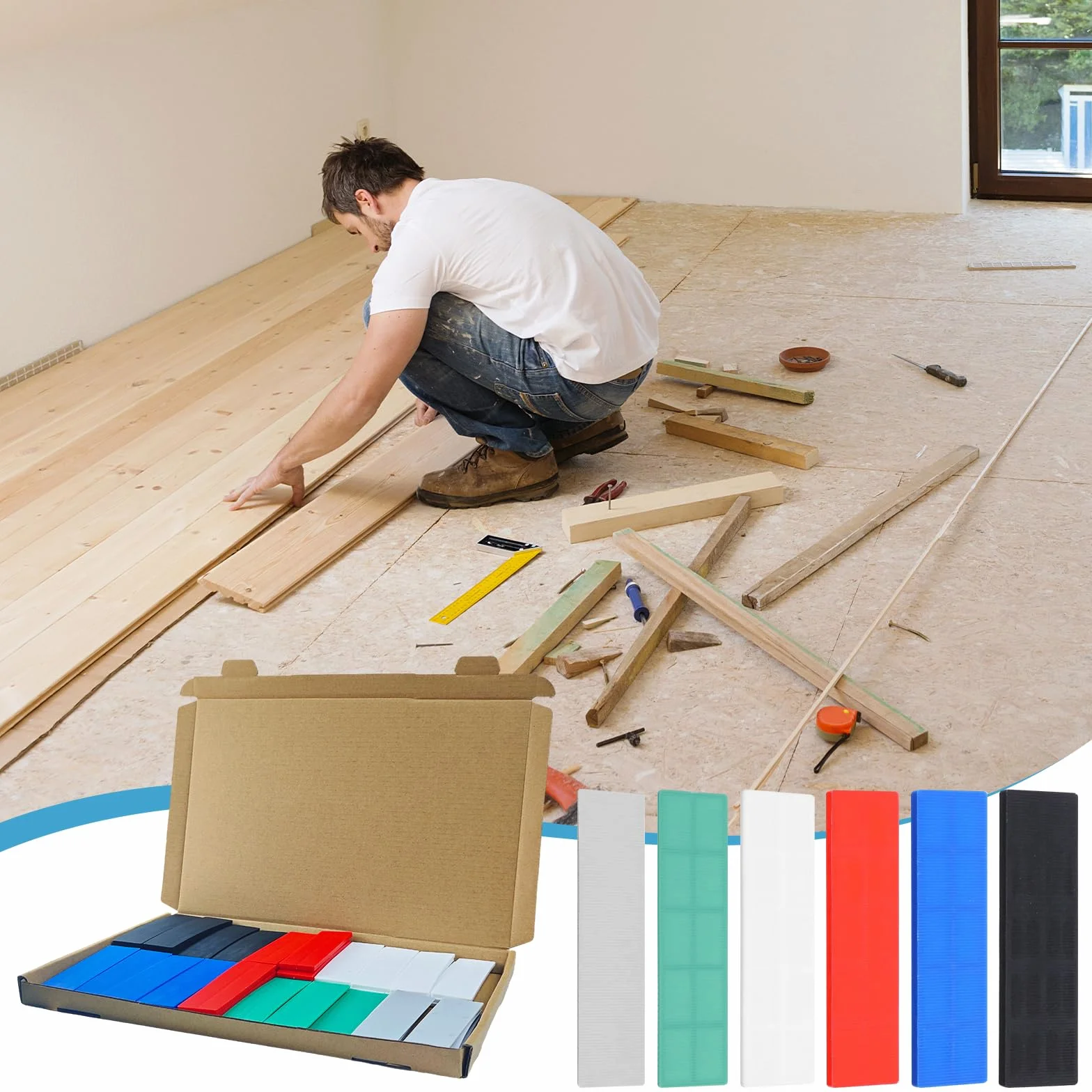Zestaw podkładek dystansowych z tworzywa sztucznego 80 sztuk 28x100 mm 1-6 mm kliny szklane