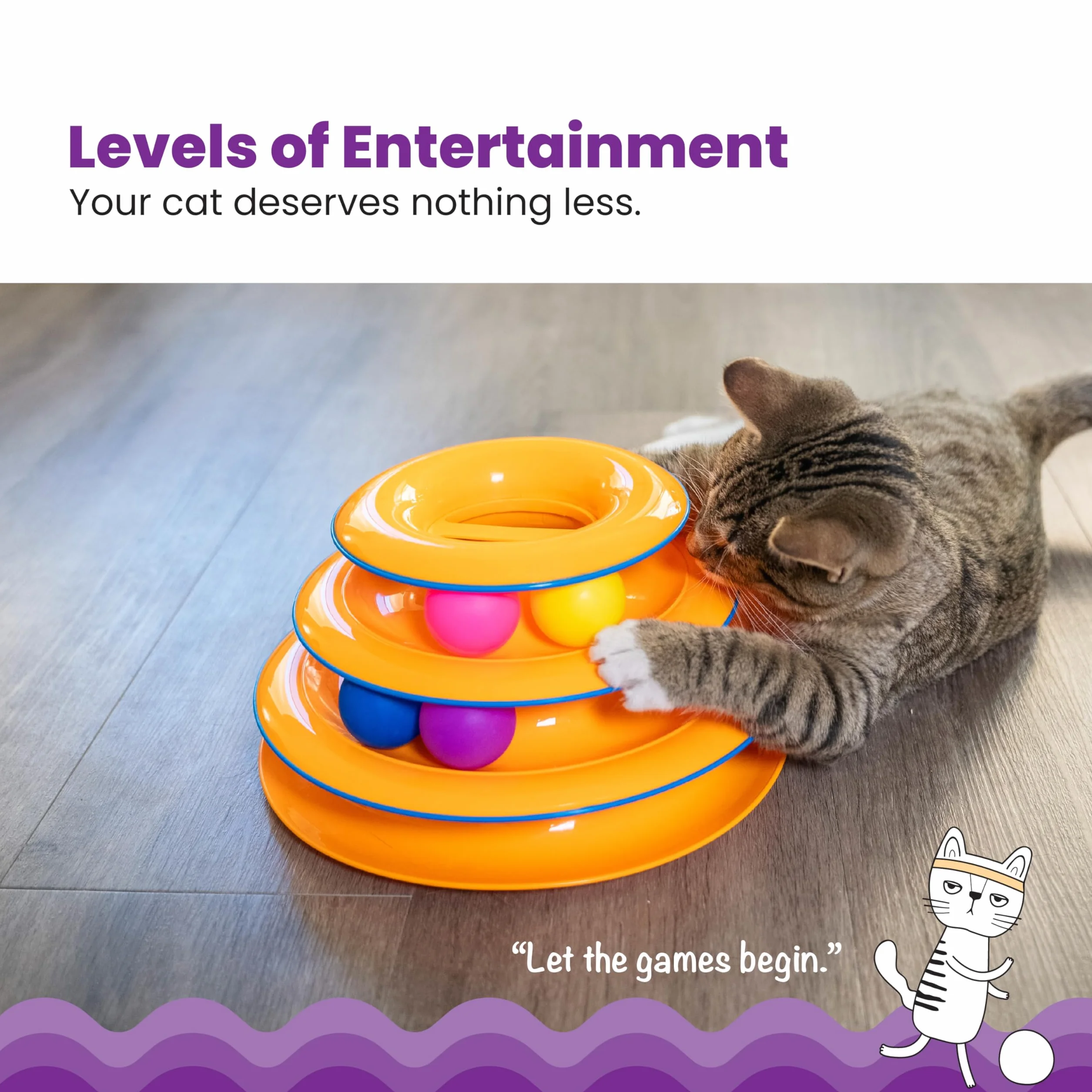 Petstages Tower of Tracks - Interaktywna zabawka dla kotów - 3-poziomowa - wielobarwna
