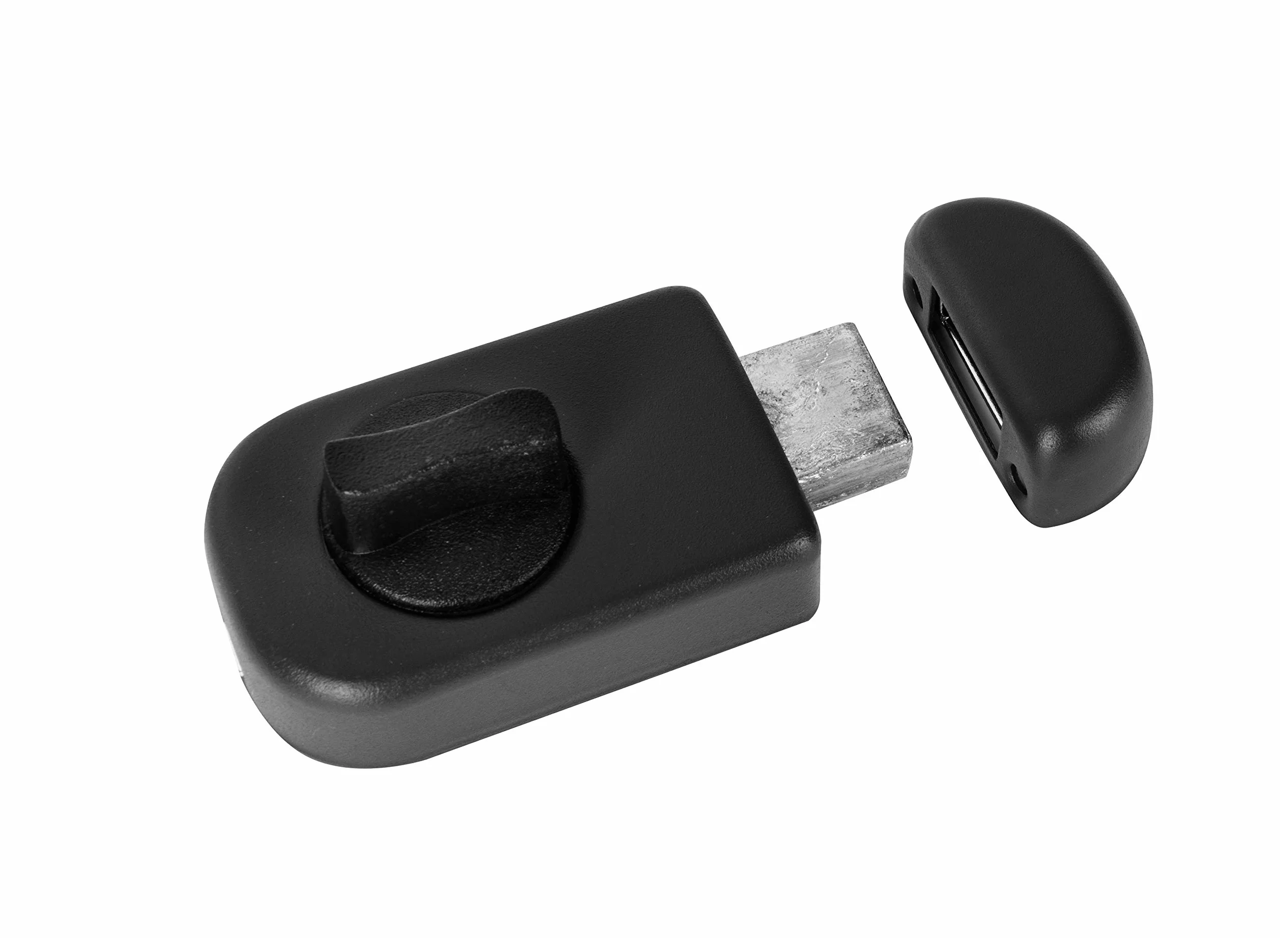 ADGO Ergo Zamek Drzwiowy Skrzynkowy Górny Powierzchniowy Nawierzchniowy Nakładany z Pokrętłem Atom Łucznik 60 mm , do Drzwi Bramy Furtki , Stalowy Mechanizm z Okrągłą Wkładką + 3 Klucze , Zestaw do Montażu , Czarny , 1 sztuka