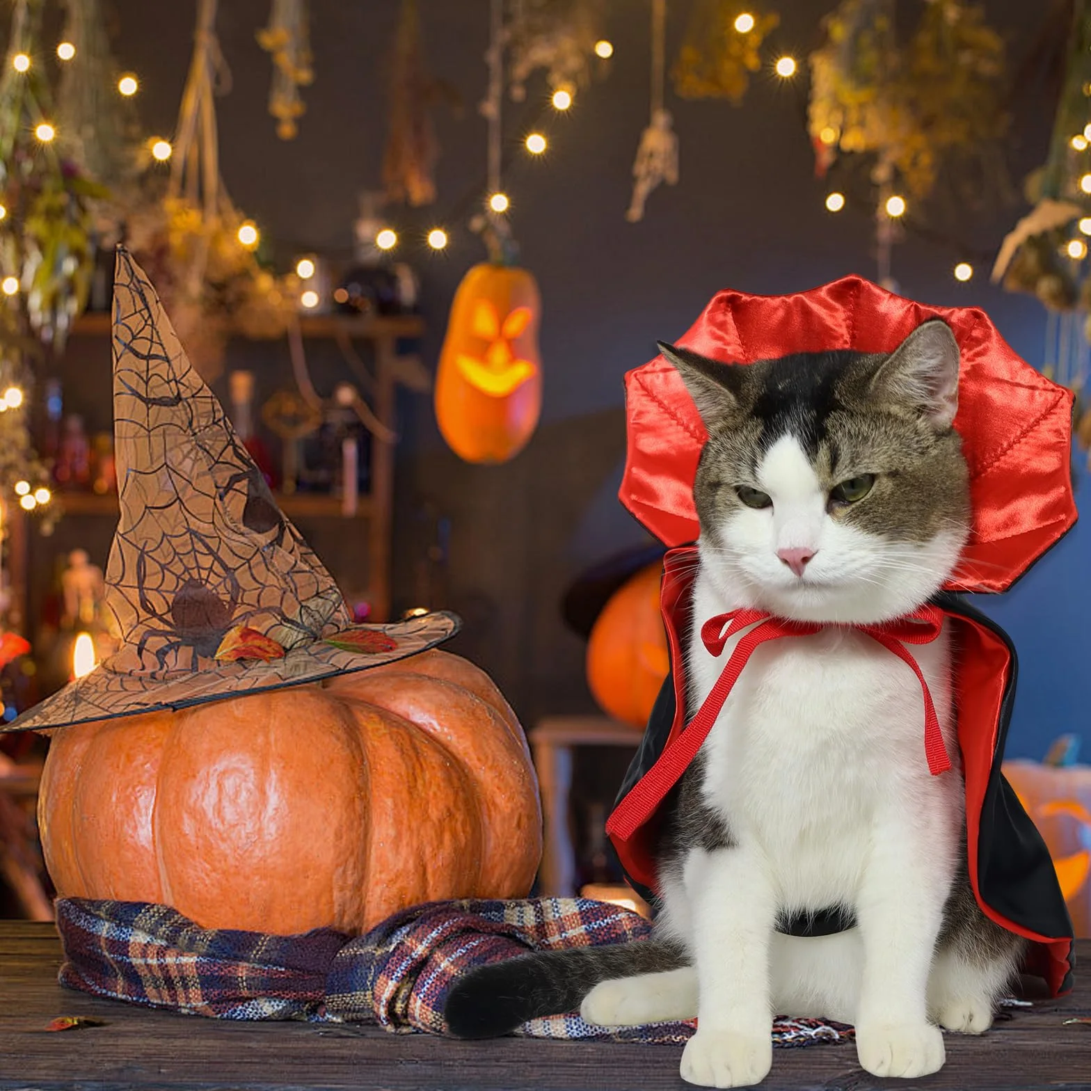 ROSAUI Cape dla Małych Psów i Kotów – Kostium Halloween Czerwony i Czarny z Zbroją na Szyję – Długość 40cm, Regulowany Pasek i Zamek Velcro – Idealny na Halloween, Imprezy i Cosplay (Rozmiar S)