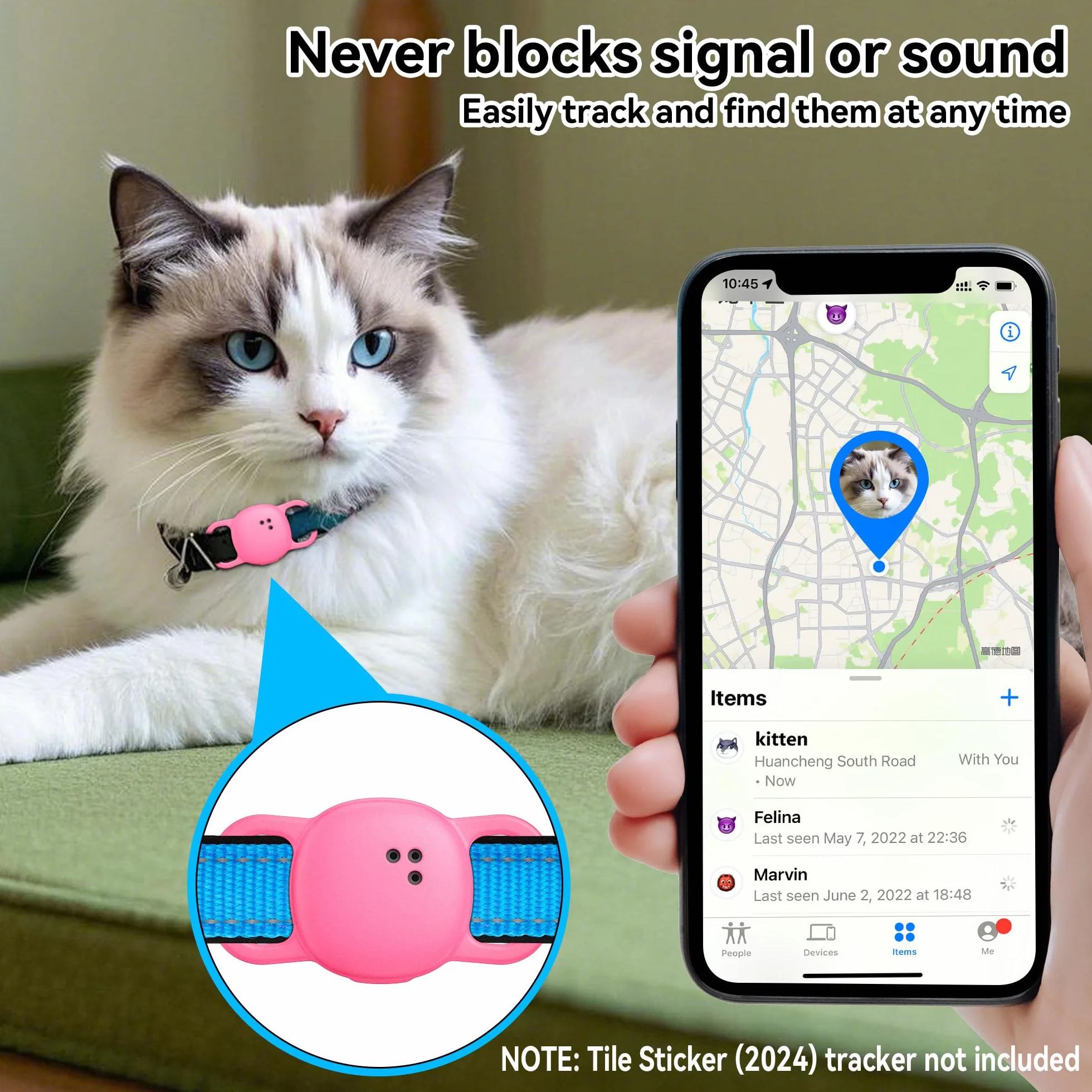 DDJ Naklejka Tile Life360 (2024) Tracker dla kota, 2-pak silikonowych pokrowców ochronnych, uchwyt na śledzenie płytek do obroży dla psów i zwierząt domowych, trwały, łatwy montaż, lekki