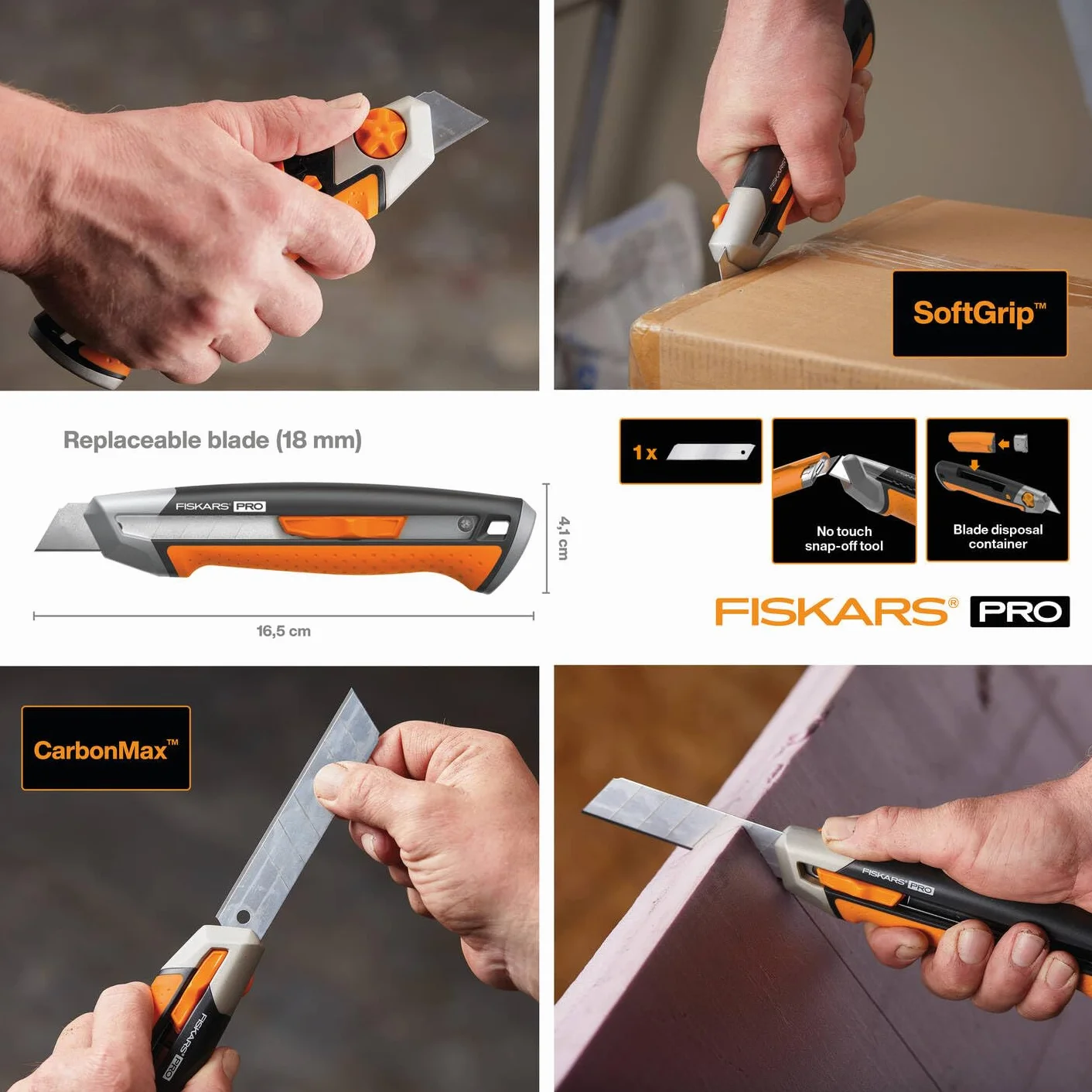 Fiskars Nóż segmentowy 16,5 cm CarbonMax Stal nierdzewna czarny pomarańczowy