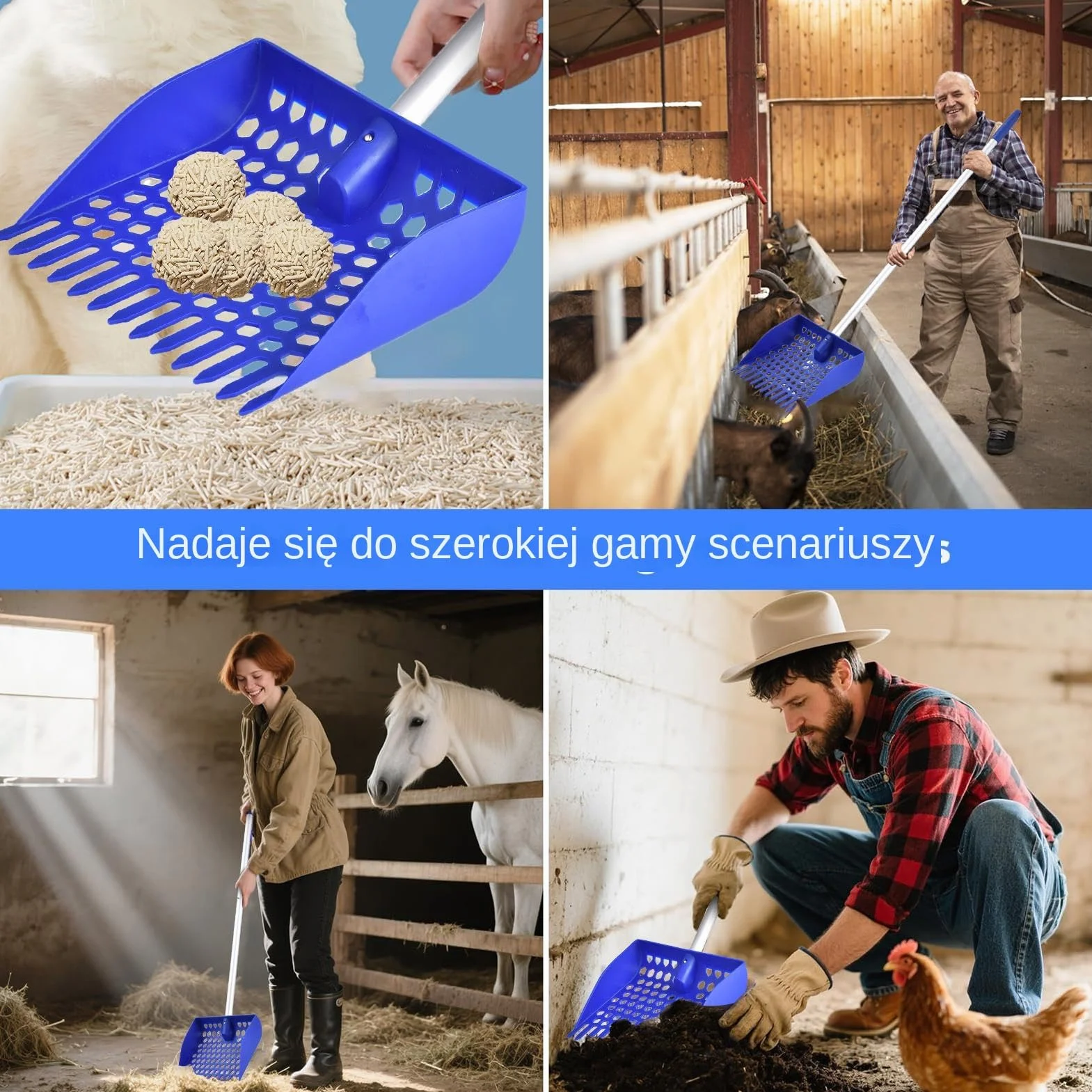 Poultry Sand Scoop, Chicken Coop Cleaning Shovel for Droppings and Bedding, Aluminum Mesh Tool with Ergonomic Detachable Handle, Lightweight Barn, Accessory for Ducks Rabbits Goats and Small Pets