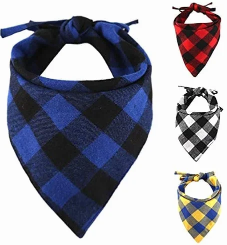 CHUKCHI Bandana dla psa w kratę, 4-pak - regulowane chusteczki dla psów, szalik, zmywalny, w kratę, trójkątna, dwustronna, bawełniana bandana z sznurkiem, odpowiednia dla małych, średnich i dużych