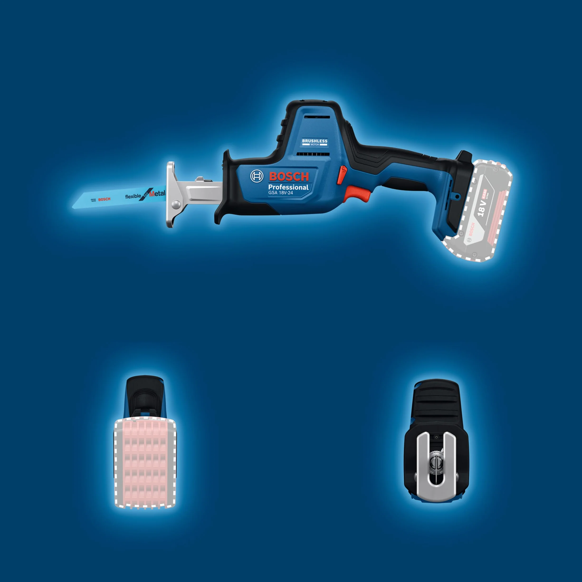 Bosch Professional 18V System Akumulatorowa piła szablasta GSA 18V-24 (brzeszczot S922EF, S2345X, zestaw z hakiem do drabiny, walizka L-BOXX)