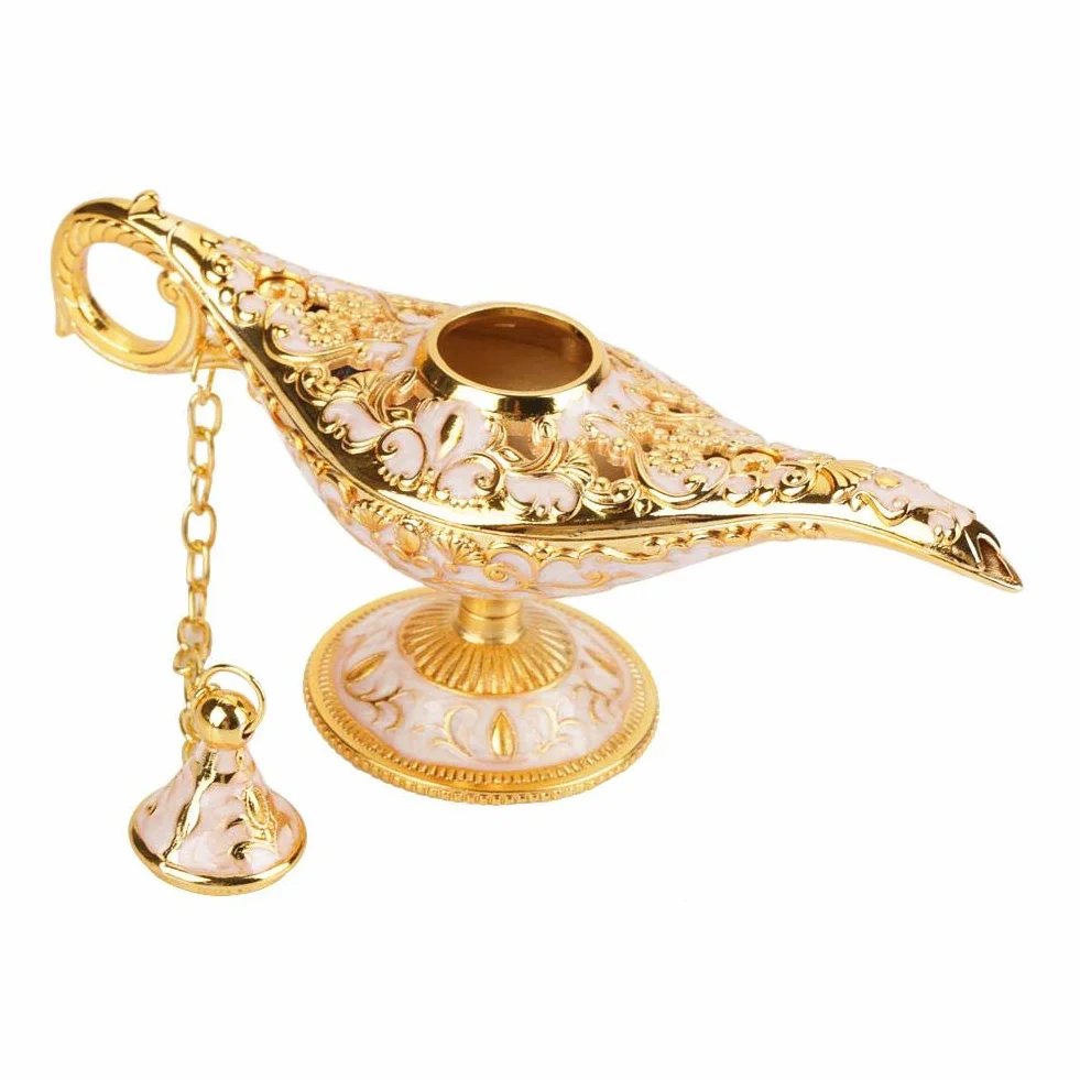 MAGT Aladyn Lamp Rzeźbione Metalowe Hollow Legend Lamp Aladdin Magic Genie Light Wishing Pot Decor Phnom Penh White