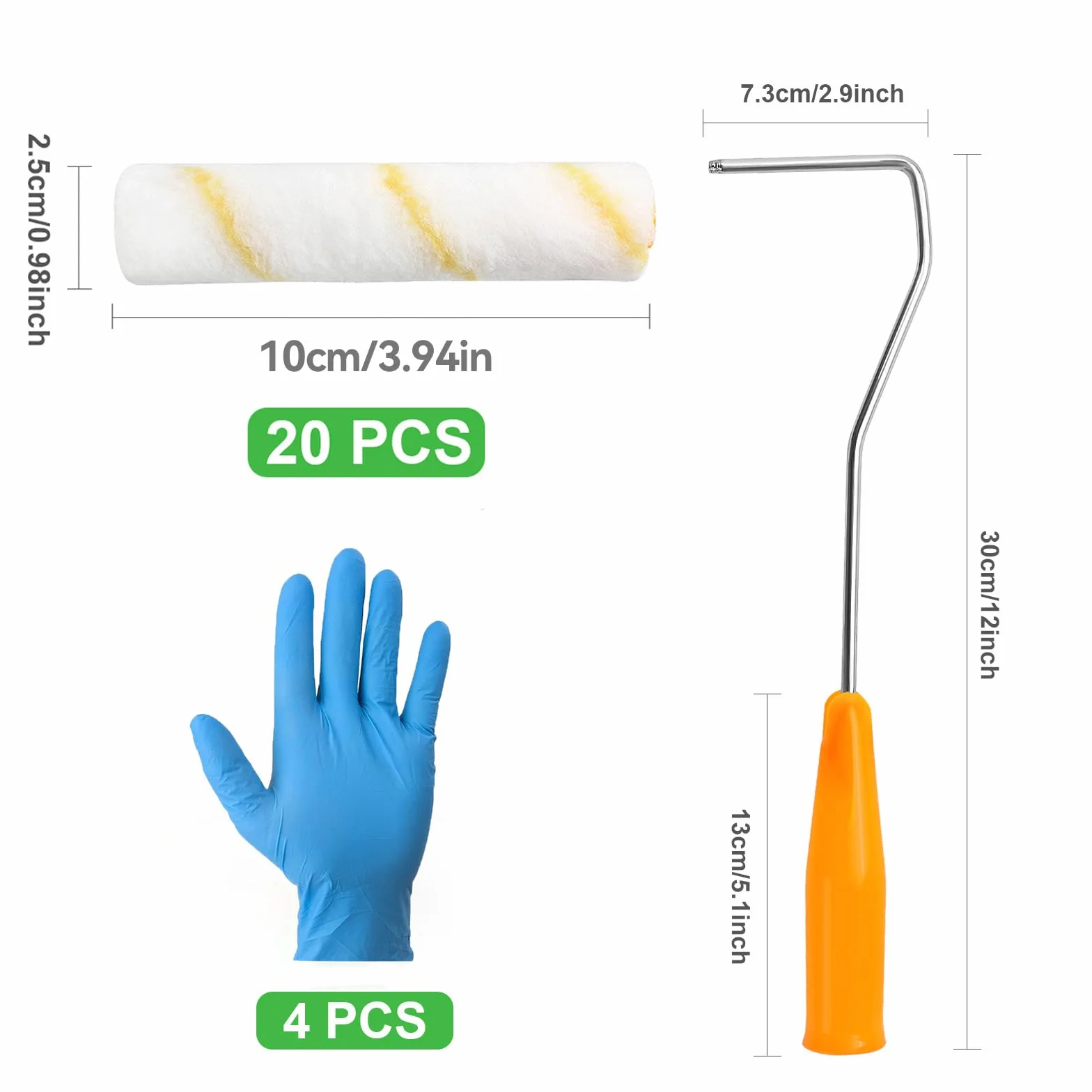 20 sztuk małych wałków malarskich 10 cm z uchwytem, zestaw wałków malarskich do farb ściennych, małe wałki malarskie, profesjonalne wałki malarskie, wałki lakiernicze do lakierów na bazie wody i lekko