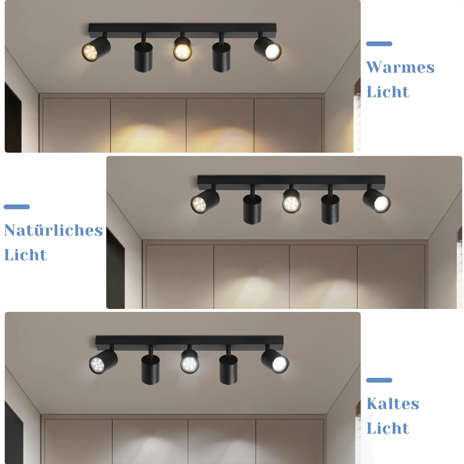 Lampa Sufitowa Nowoczesna Czarnym - Sufitowy Reflektor LED Obrotowy GU10 - Sufitowa Scienna Spot 5 Płomień do Kuchni Sypialni Salonu, bez Zarówek