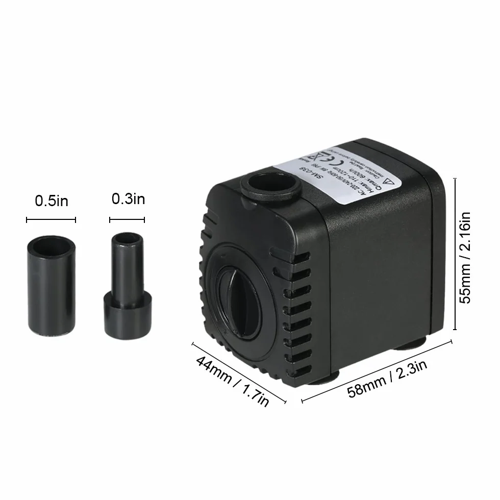 Decdeal Zatapialna pompa wodna 600L/H 8 W do akwarium fontann stołowych, stawów, ogrodów wodnych i systemów hydroponicznych z 2 dyszami AC220-240V