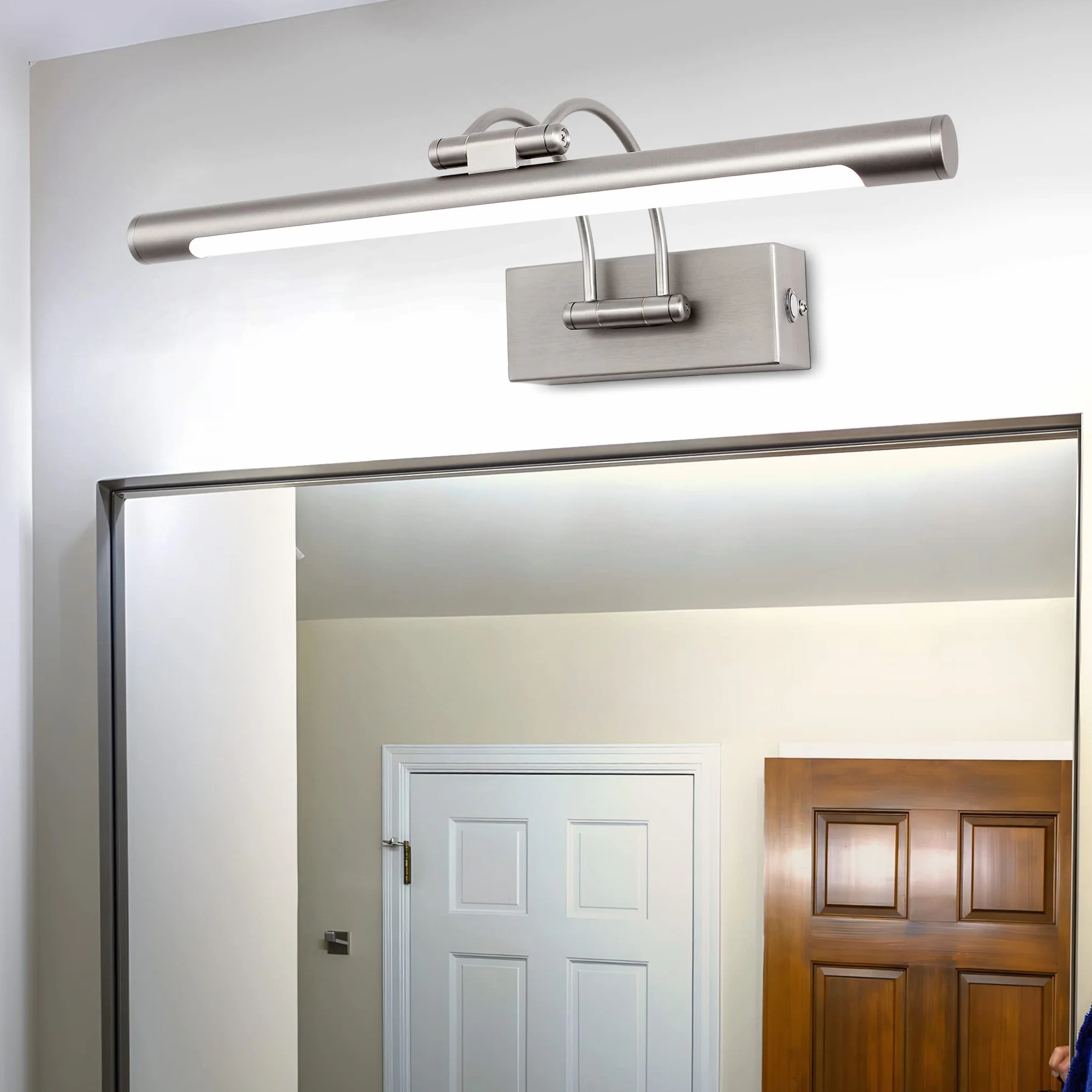 MantoLite Ściemnialna lampa ścienna do obrazów i witryn, 40 cm 10 W LED lustro łazienkowe obrotowe oświetlenie wewnętrzne oświetlenie, 3000 K/4500K/6000K niklowane lampki do czytania lampa