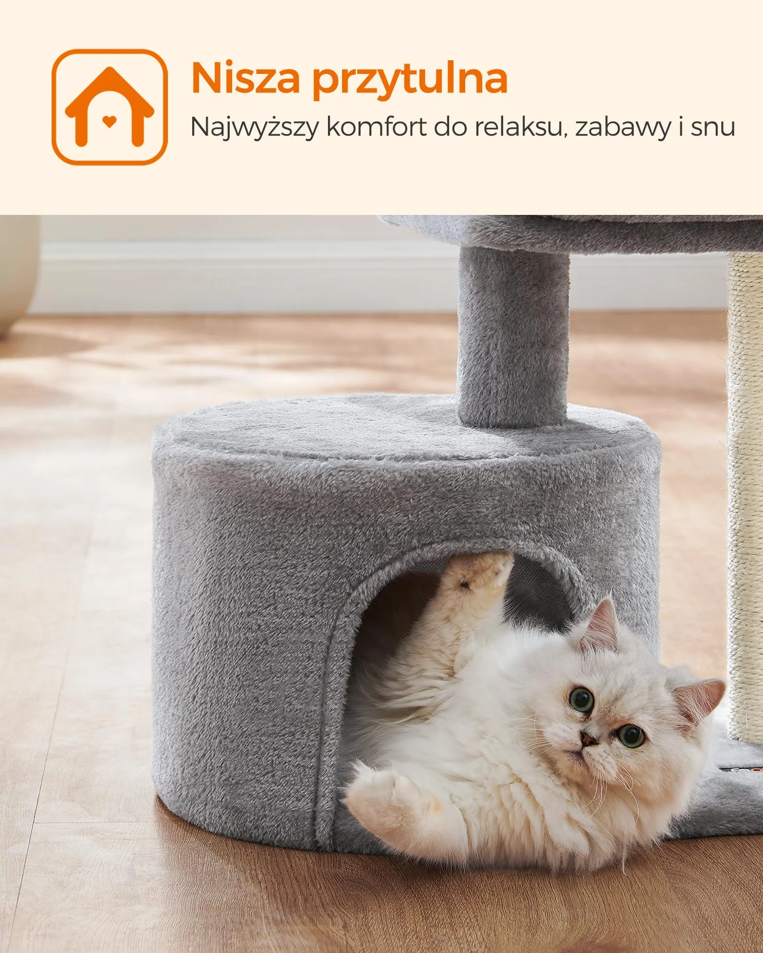Feandrea mały drapak, drapak z tyczką sizalową, kota z wyściełaną platformą, jasnoszary PCT50W