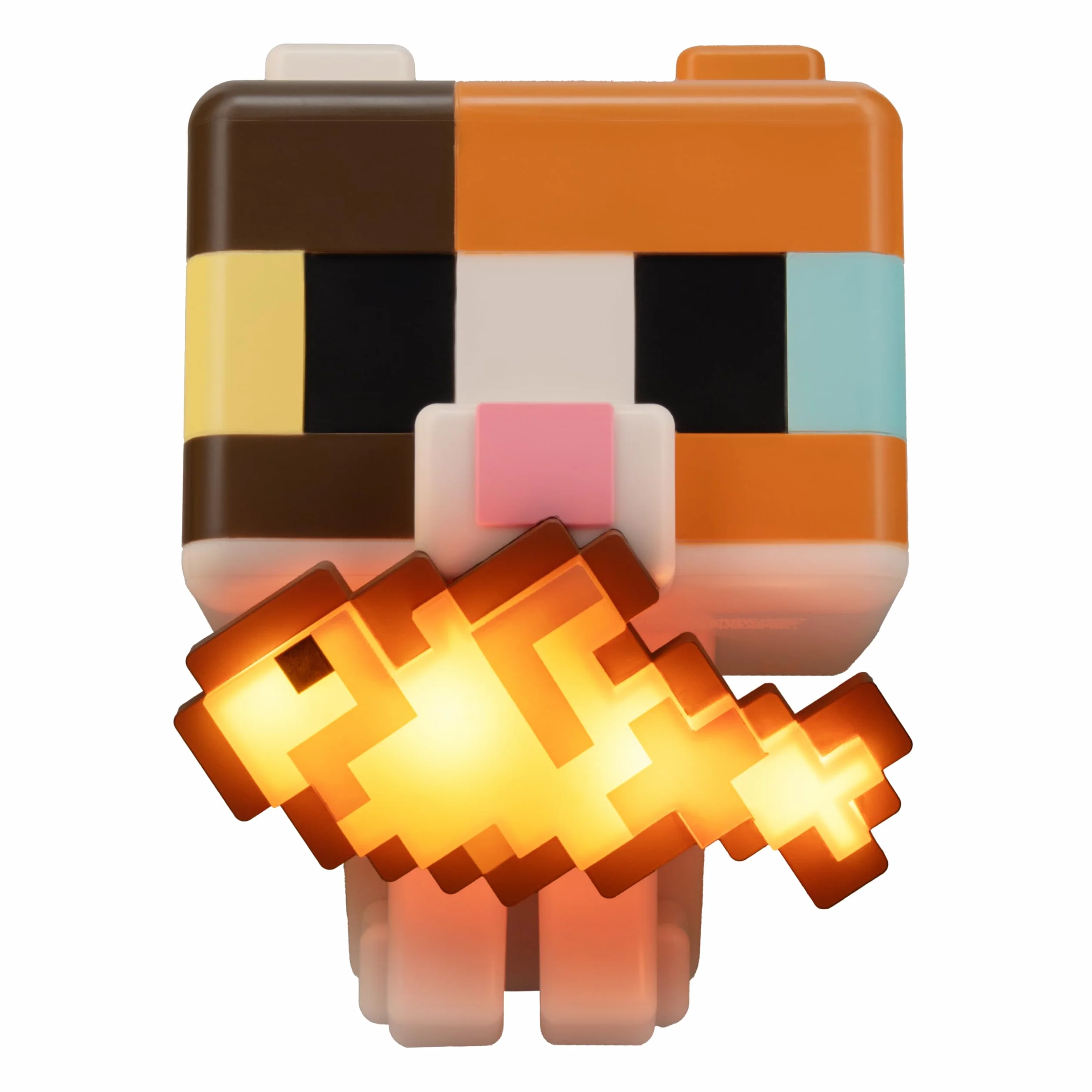 Paladone Minecraft Cat GloBuddies Light, lampa typu tap-to-on, 15 cm, z podświetlaną rybą, zasilana baterią AA, oficjalna licencja
